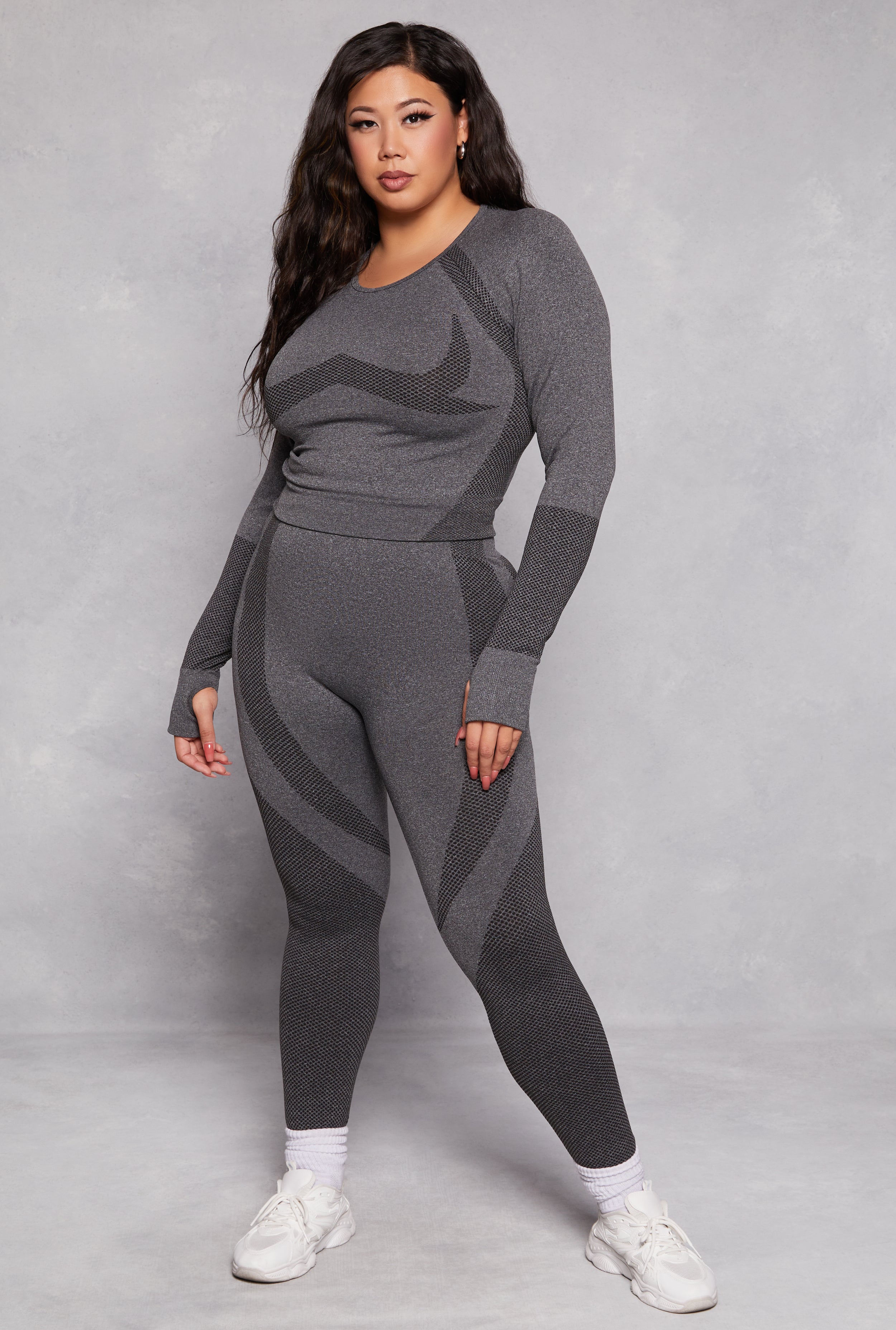 Rainbow Shops Plus Size Seamless Color Block Active Leggings