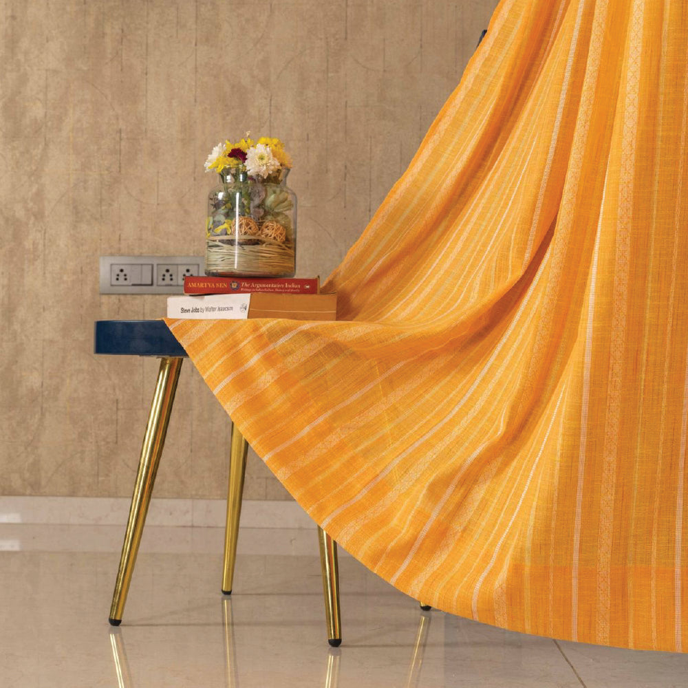 Urban Space -Home Furnishing Store Aari Collection Embriodered Sheer Curtains, 40-50% Light Filtering Curtains - Pack of 2 - Vertical Weaves Yellow