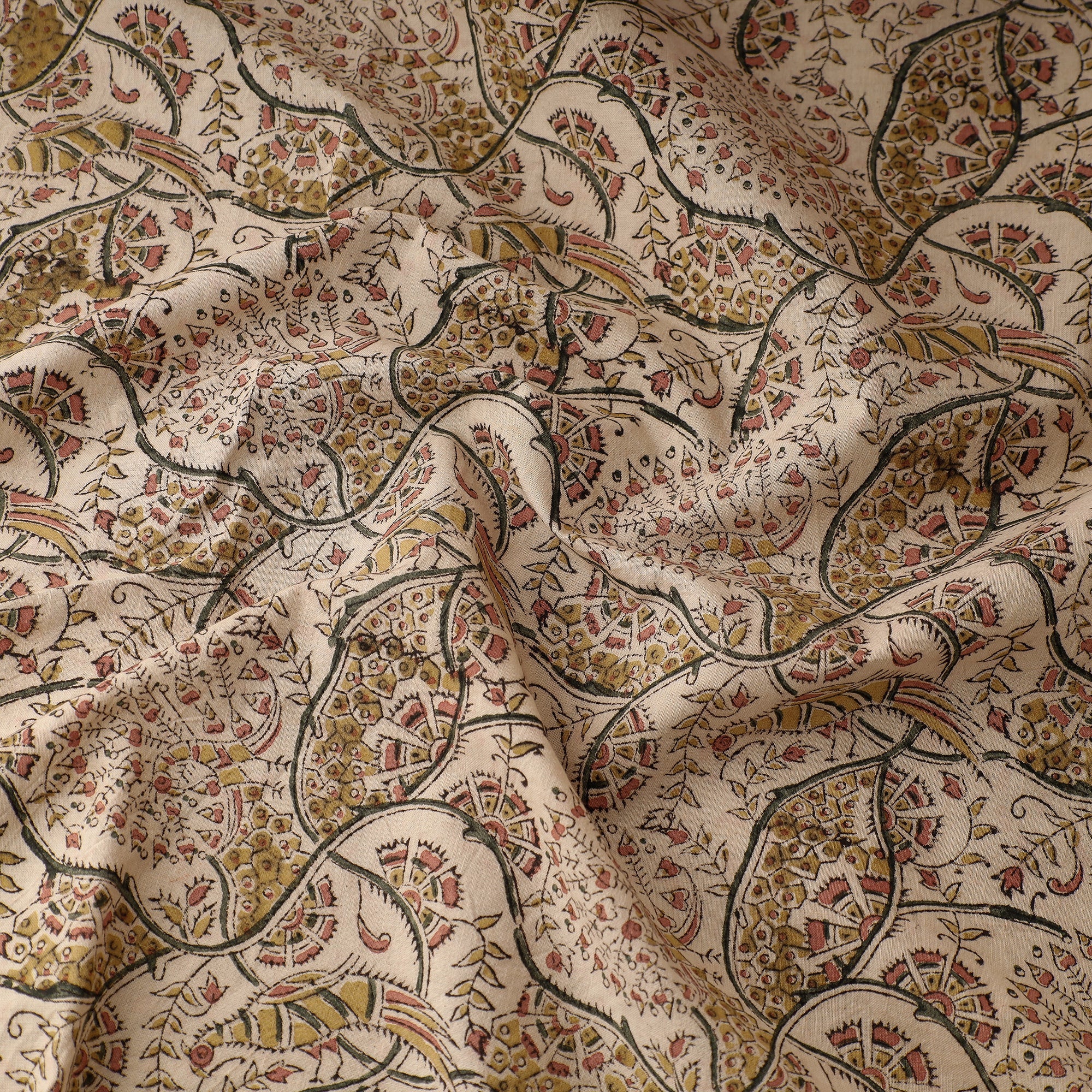 PITCHUKA SRINIVAS KALAMKARI PEDANA Beige - Pedana Kalamkari Block Printing Cotton Fabric - view 3