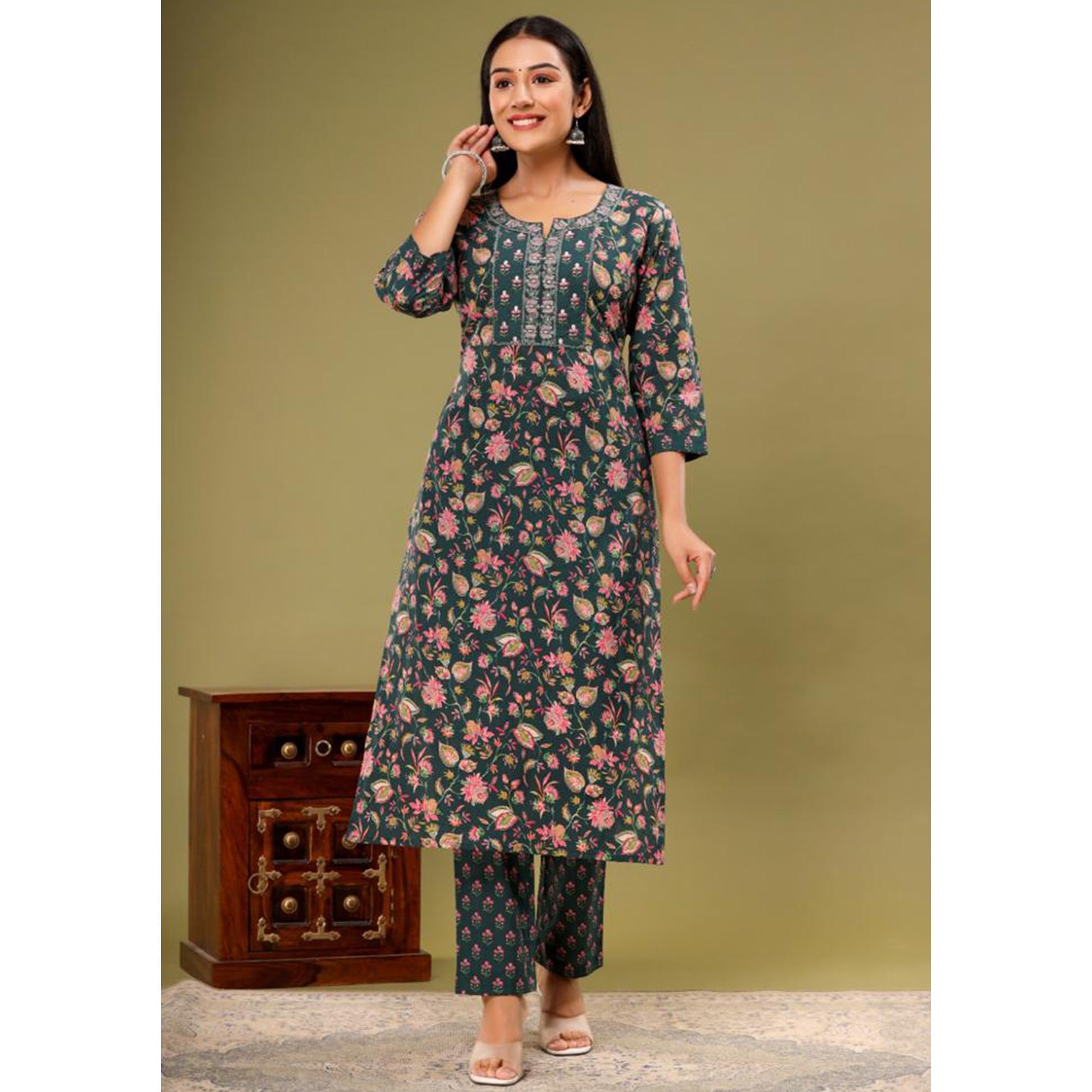BlackTree green-floral-printed-pure-cotton-suit-2 - view 4