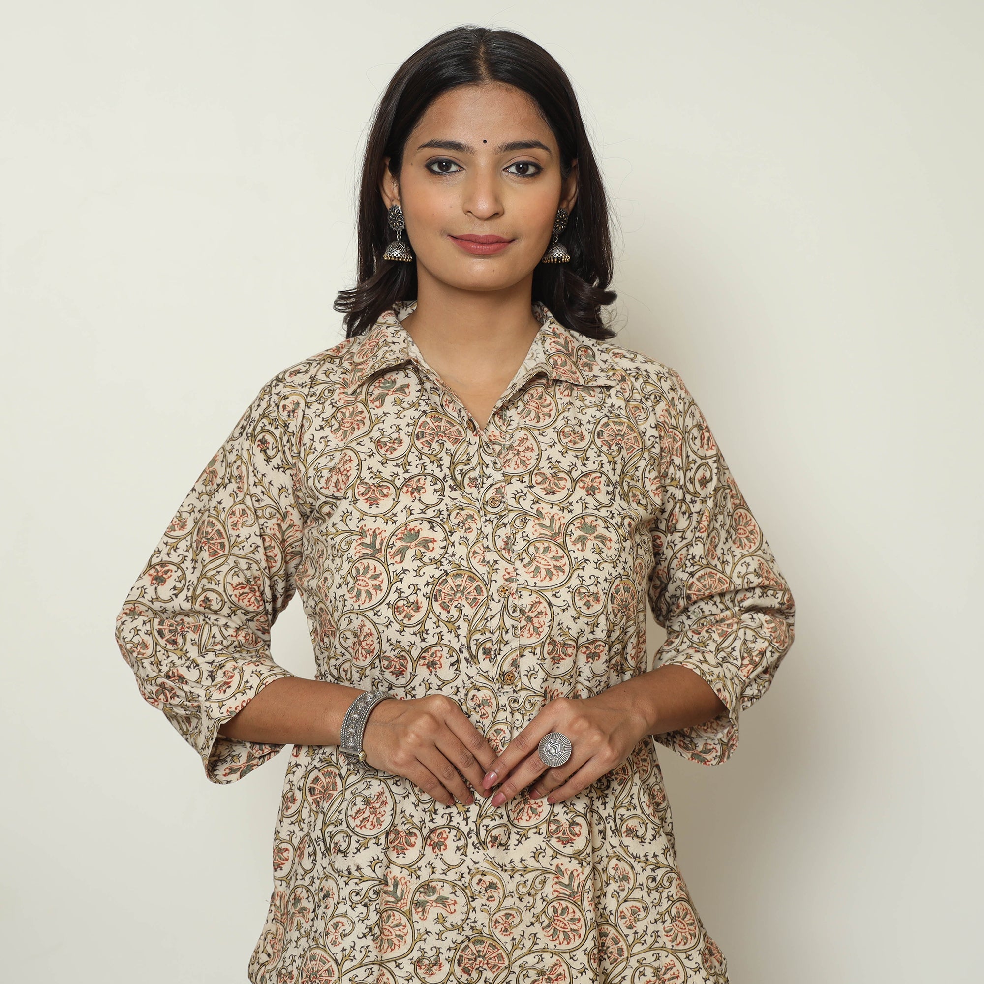 ITOKRI CASUALS Beige - Pedana Kalamkari Hand Block Printed Cotton Straight Kurta 04