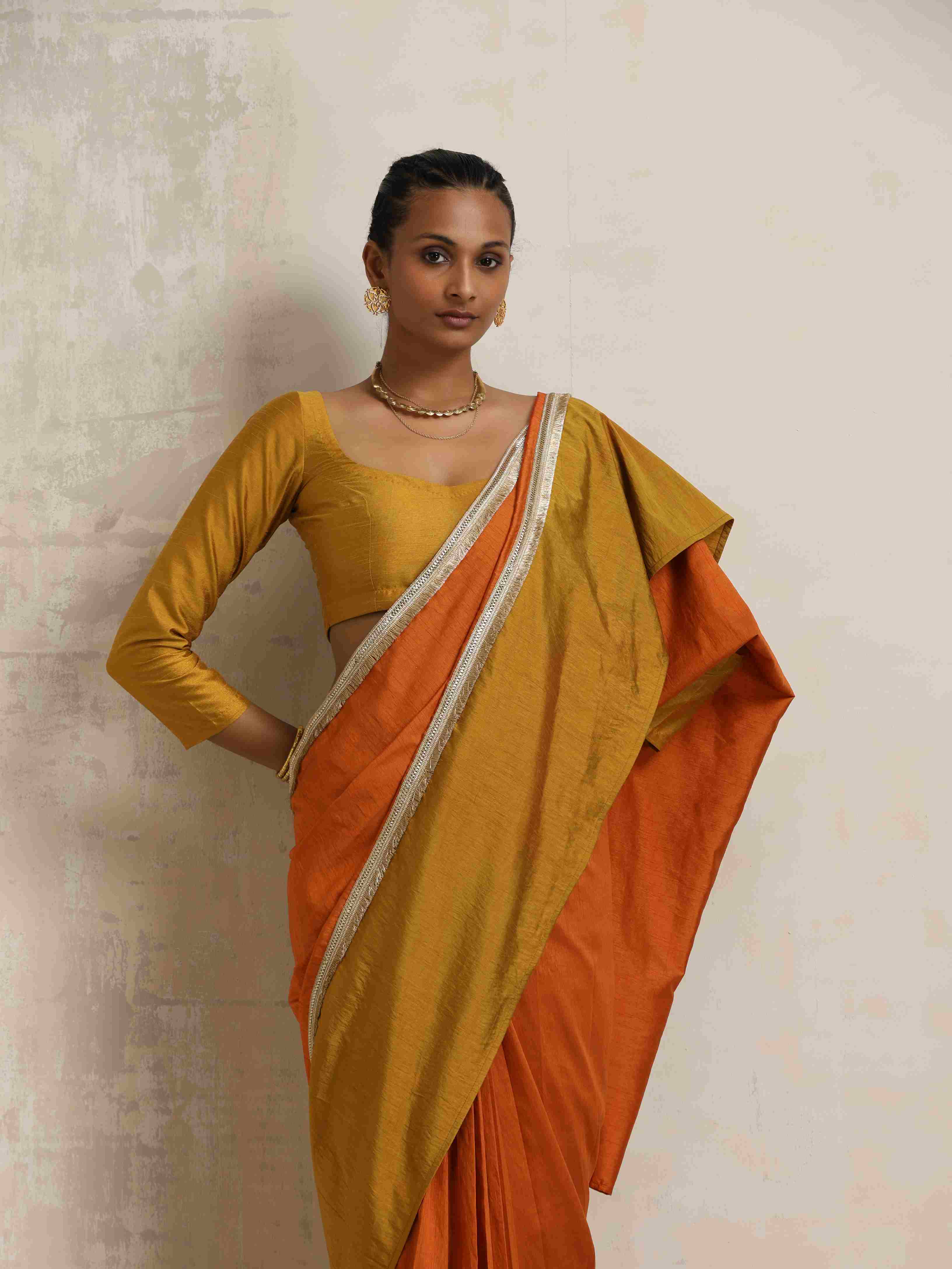 trueBrowns Orange Silk Ready To Wear Saree – Women's - view 5