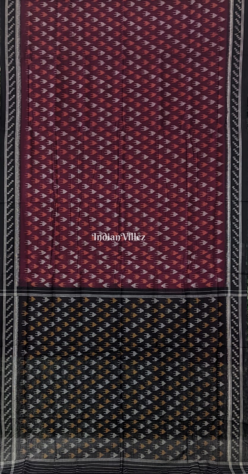 IndianVillèz Maroon Maniabandha Odisha Ikat Cotton Saree
