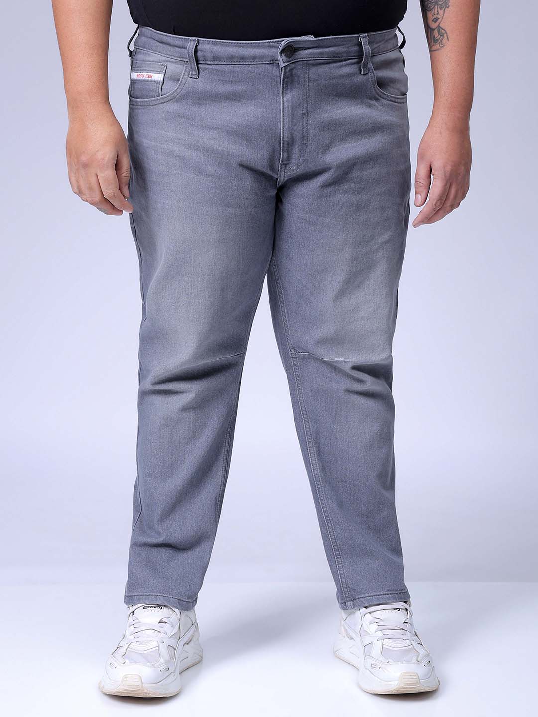 Hardsoda Men's Plus Size Grey Carrot Fit Solid Stretchable Jeans