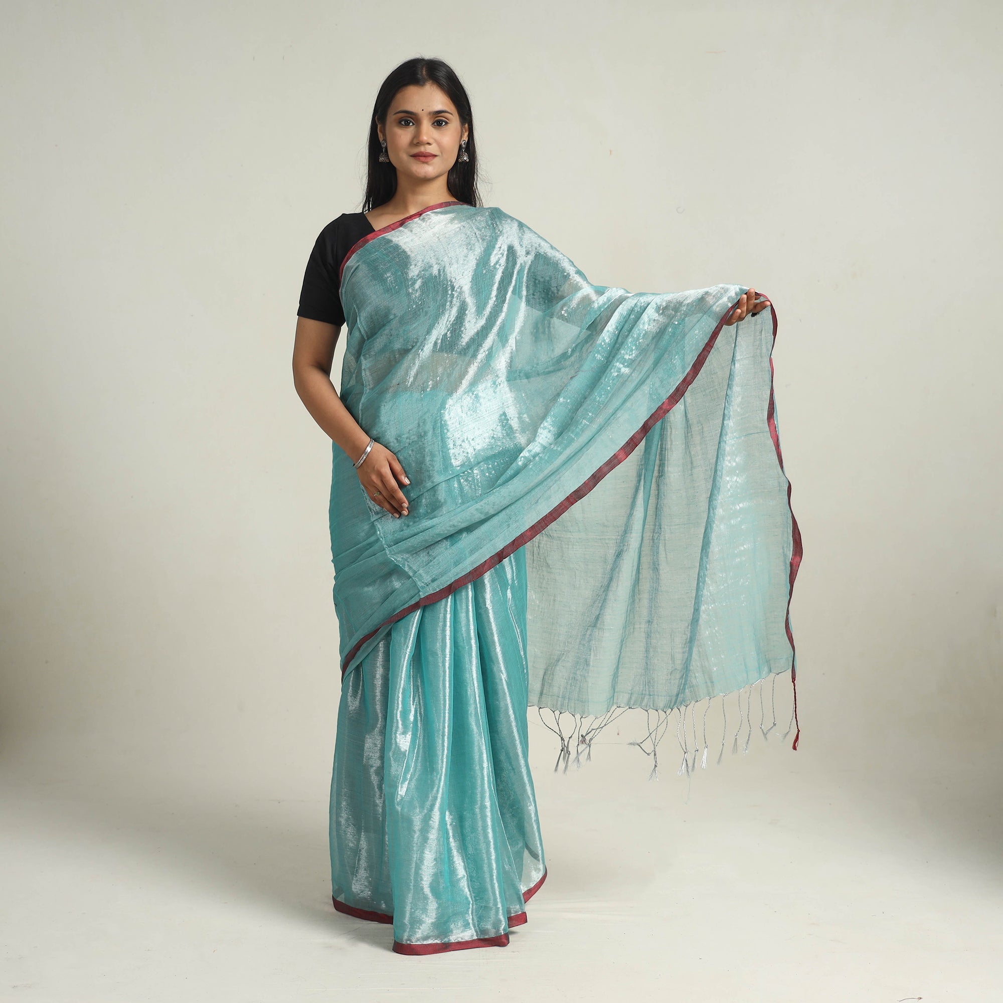 KHUSHBASH - HAPPY LOOM OF EAST Blue - Bengal Fine Tissue Zari Saree 14 - view 2
