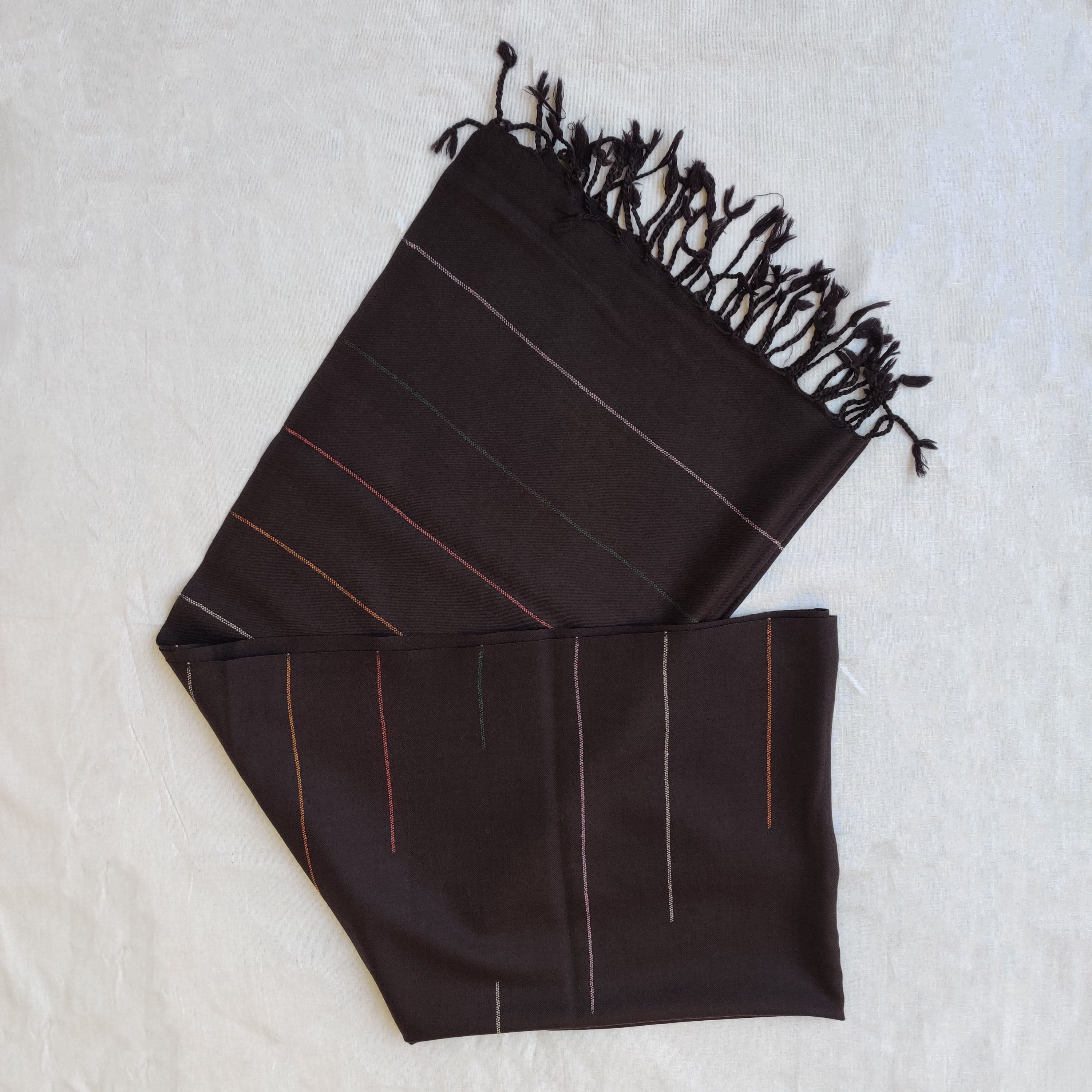 CHARKHA Brown - Multicolor Handwoven Merino Wool Stole - view 4