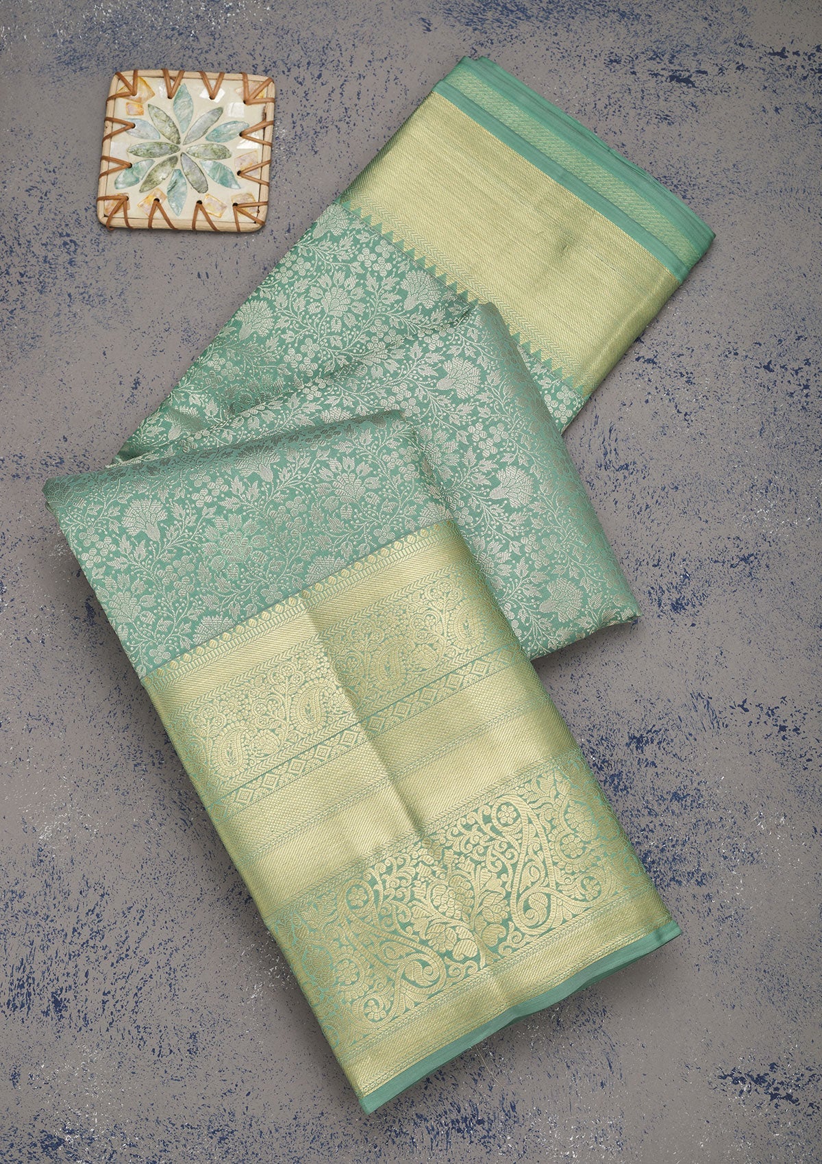 Koskii Sea Green Zariwork Pure Silk Saree – Women's