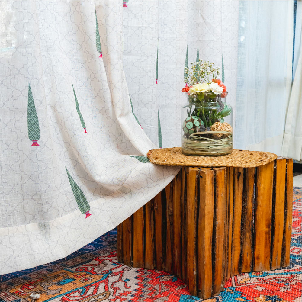 Urban Space -Home Furnishing Store Printed Sheer Linen Curtains, Light Filtering, Pack of 2 Curtains - Pinewood - view 3