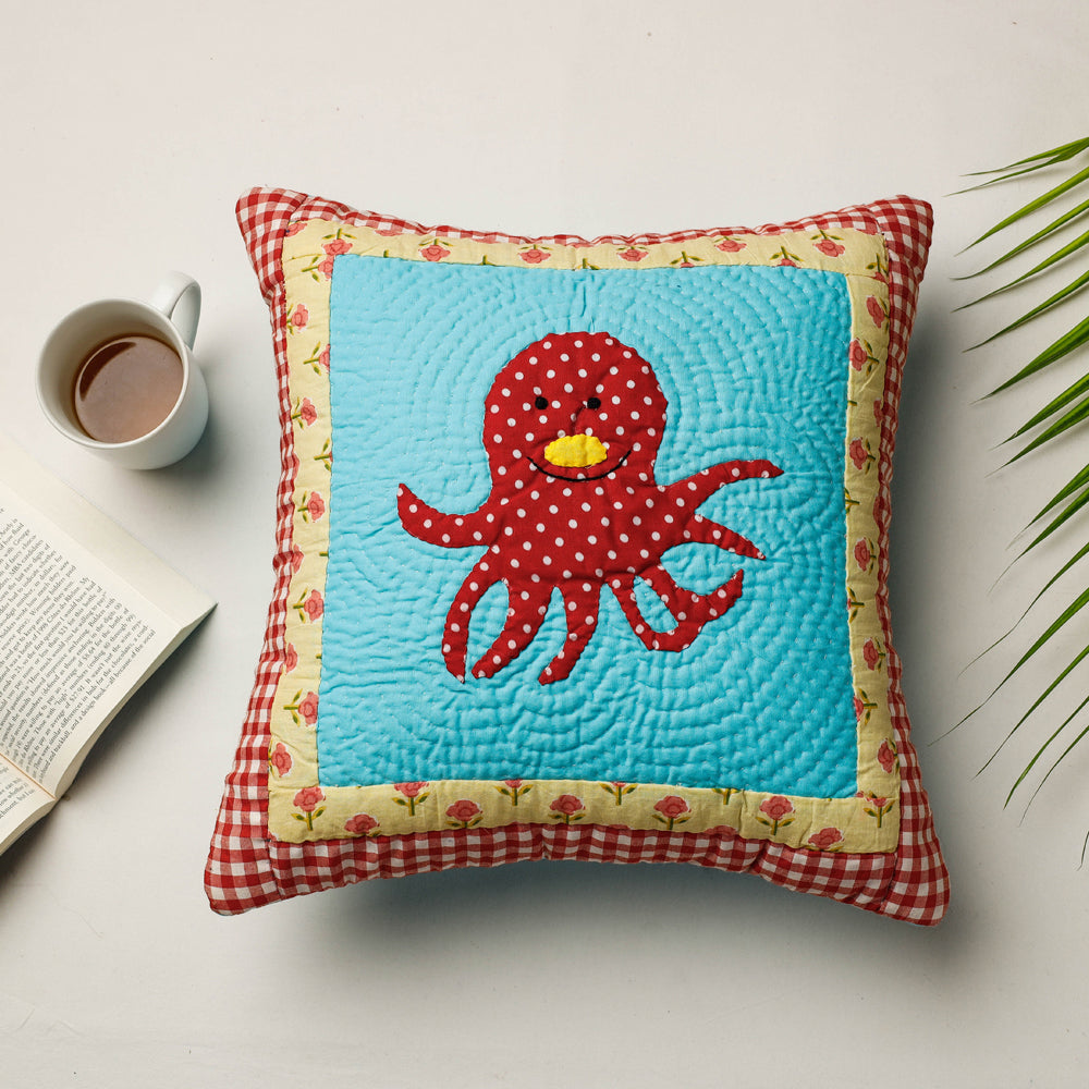 PURKAL STREE SHAKTI SAMITI Blue - Applique Quilted Cushion Cover (15 x 15 in)