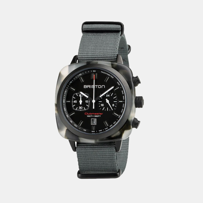 Briston Clubmaster Sport Men Quartz Matt Black Dial Chronograph Nato Watch 18142.PBAM.GTS.3.NG