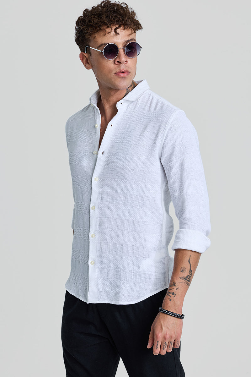 SNITCH White Textured Slim Fit Shirt - view 5