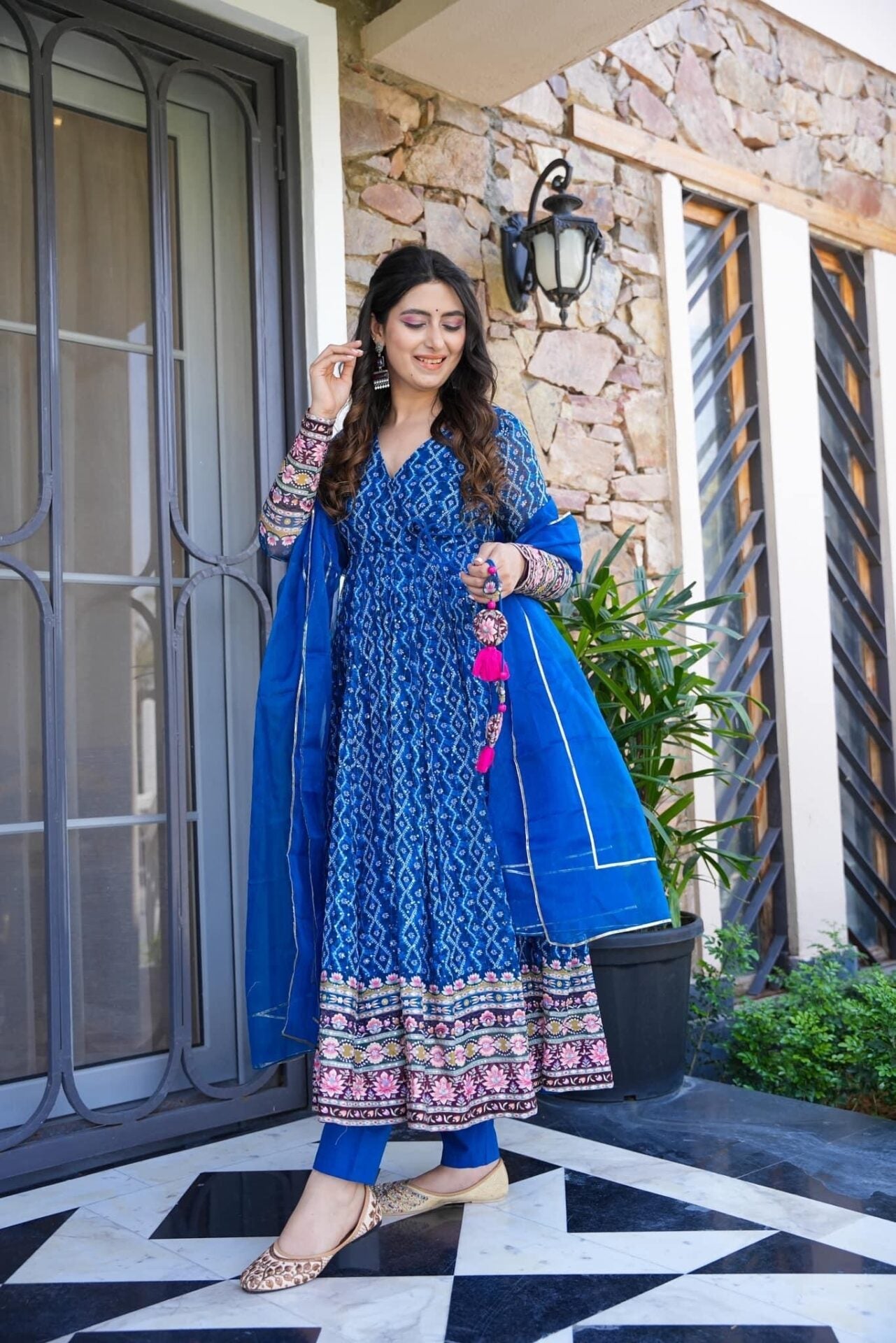 Idaho-o jasmine blue embroidered georgette suit set - view 3