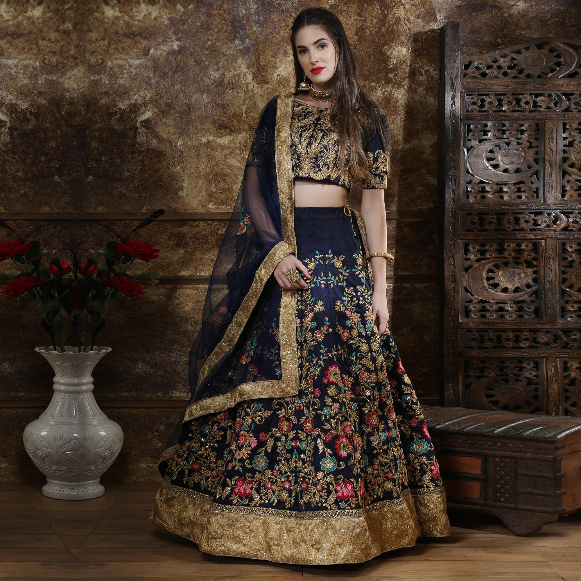 Navy lehengas – BlackTree graceful-navy-blue-colored-party-wear-embroidered-thai-silk-lehenga-choli-71067