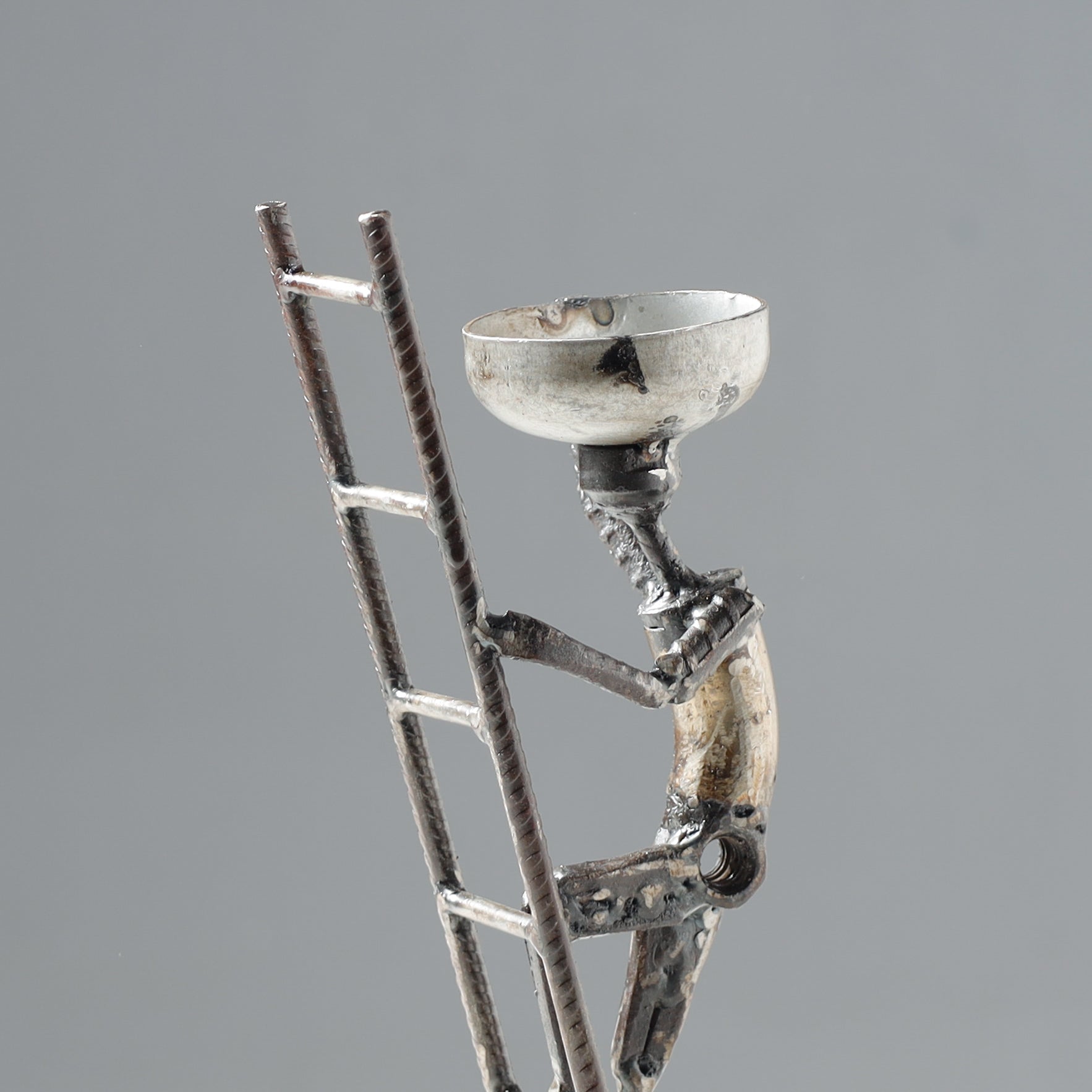 Ladder Man with Basket - Handmade Recycled Metal Sculpture by Debabrata Ruidas - view 2