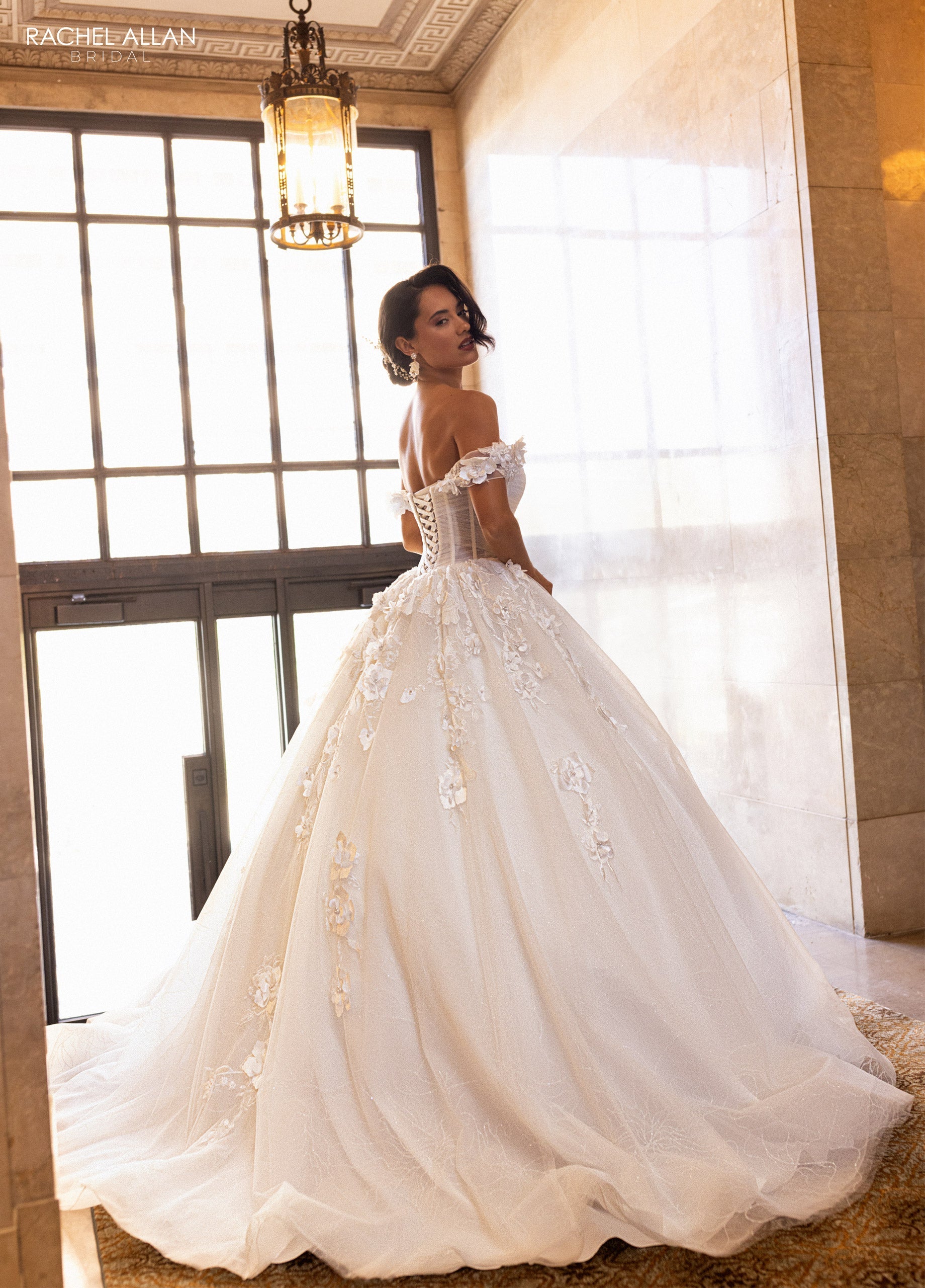 Mary's Bridal Ball Gowns Collection 3D Floral Off Shoulder Bridal Gown by Rachel Allan RB6170 - view 3