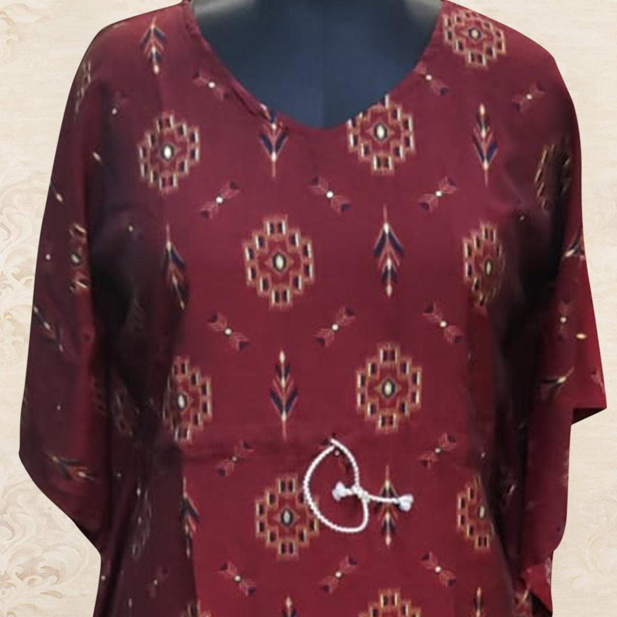 Peachmode Maroon Printed Muslin Kaftan Style Top - view 2