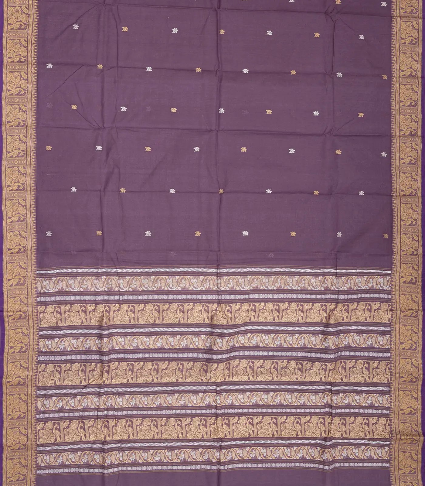RmKV Lilac Handloom Bengal Cotton Saree With Floral Motifs - view 2