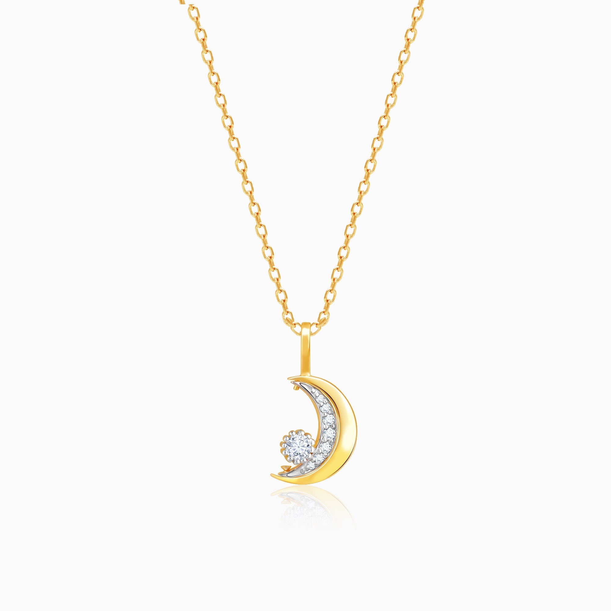GIVA Jewellery Gold Crescent-To-Full-Moon Foldable Diamond Pendant