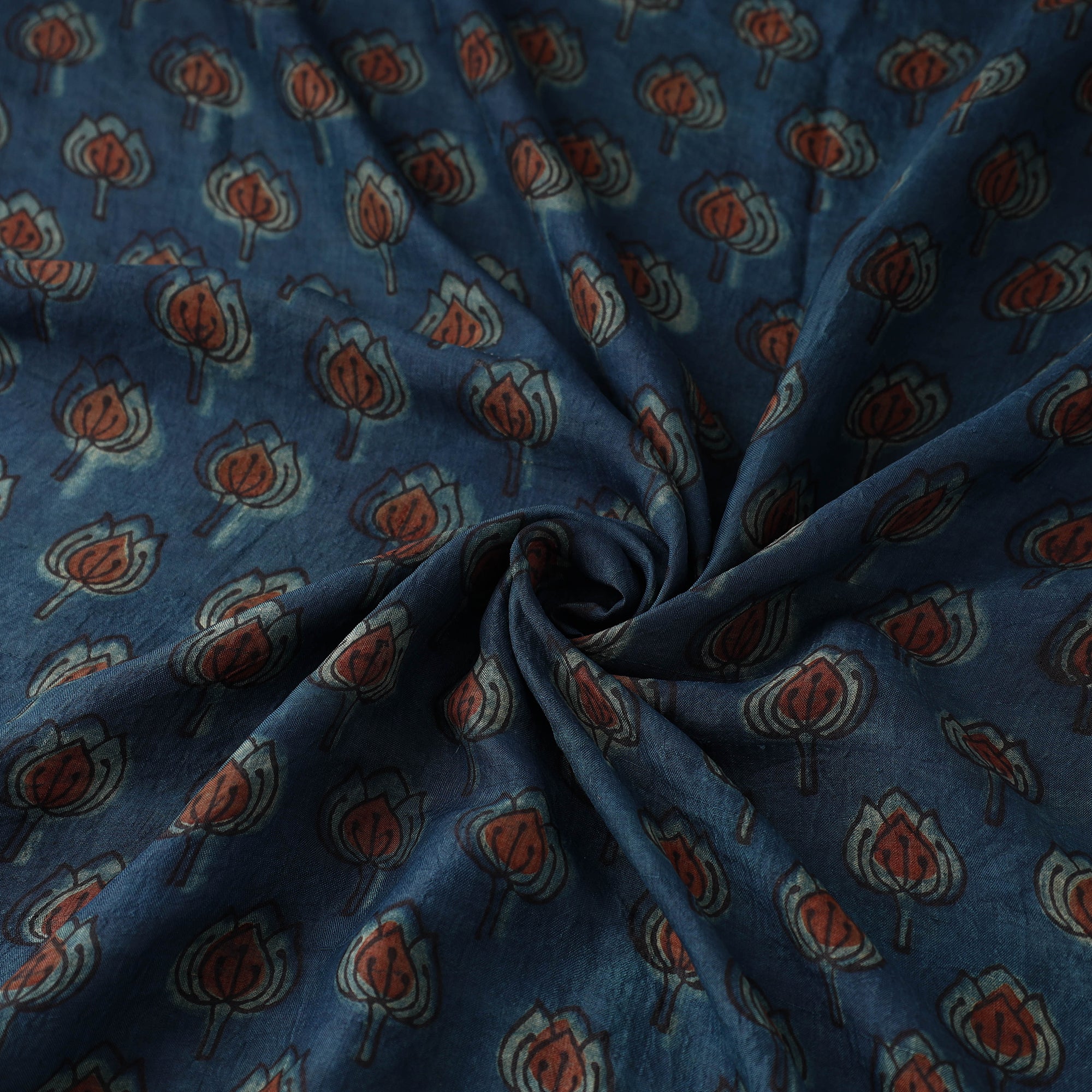 HAVELI CHRONICLES Blue - Akola Hand Block Printed Mulberry Silk Fabric 08 - view 4