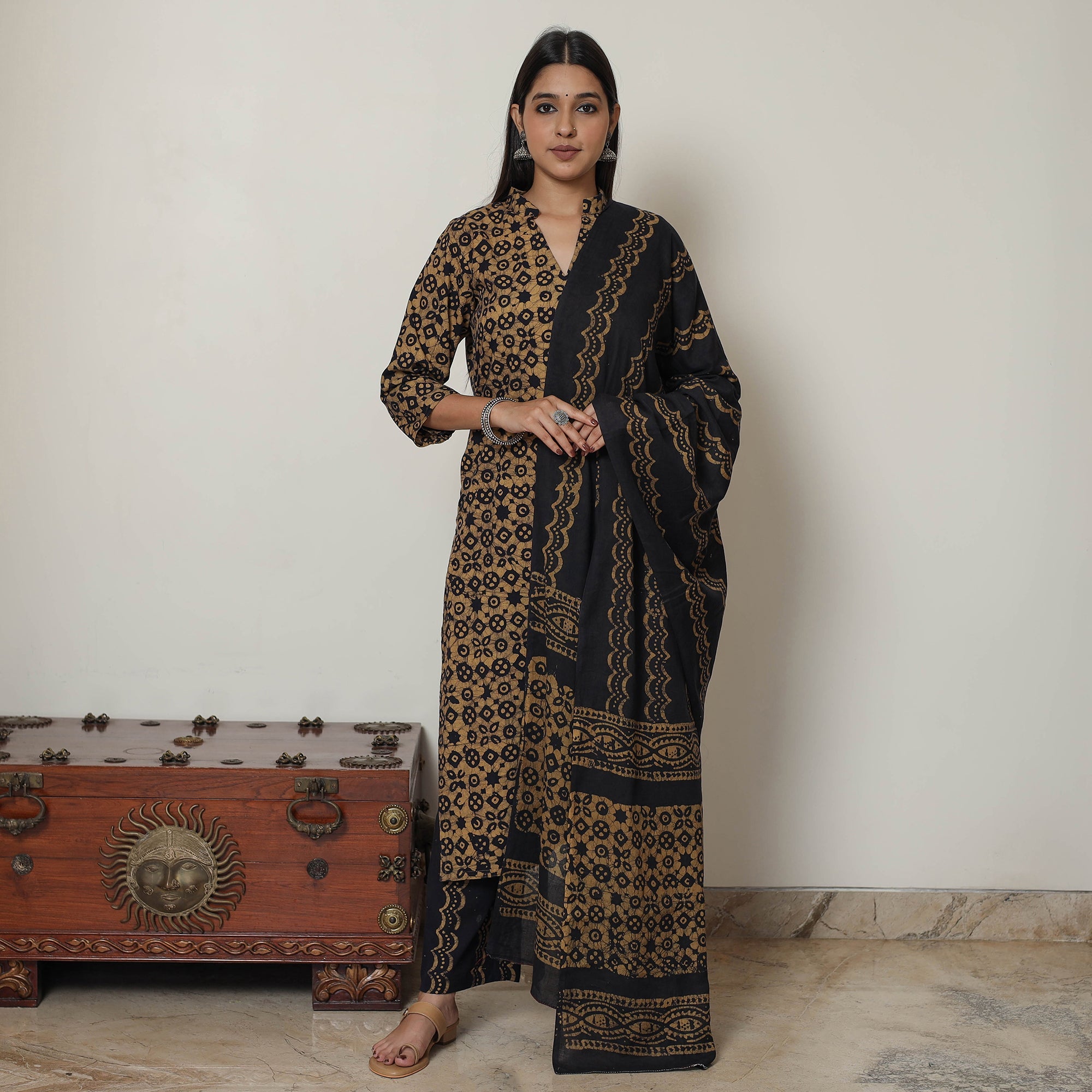 ITOKRI CASUALS Brown - Hand Batik Printed Cotton Kurta with Palazzo & Dupatta Set 12 - view 2