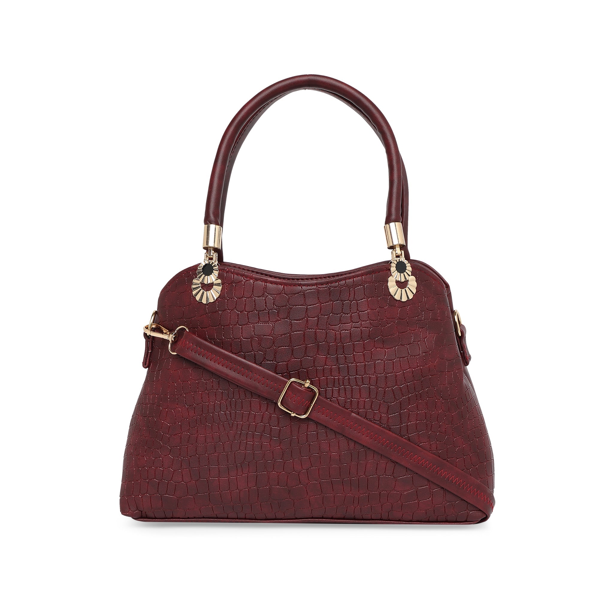 Peachmode Seller Maroon Women Vegan Leather Handbag With Belt