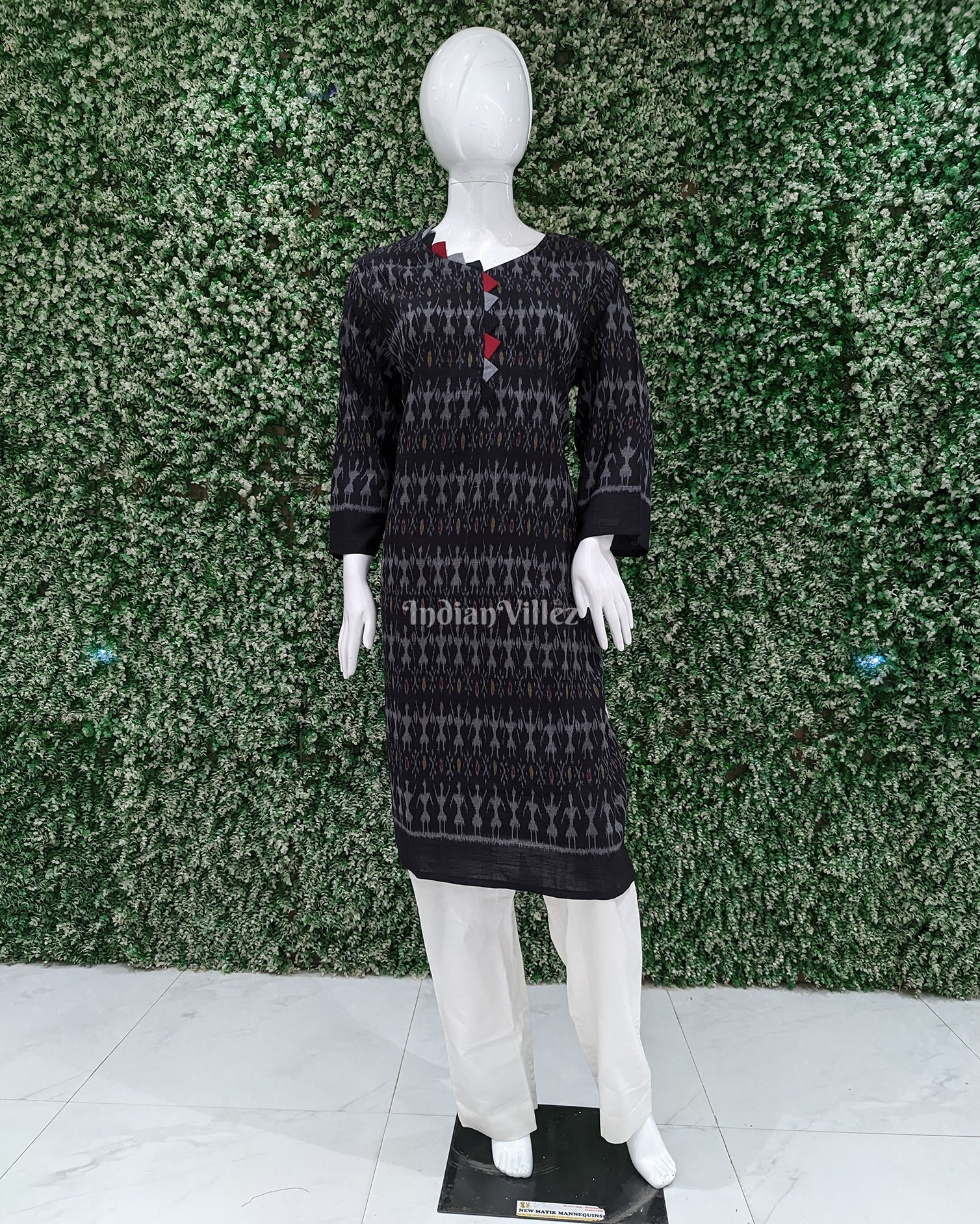 IndianVillèz Black Tribal Sambalpuri Odisha Ikat Designer Cotton Kurti for Women