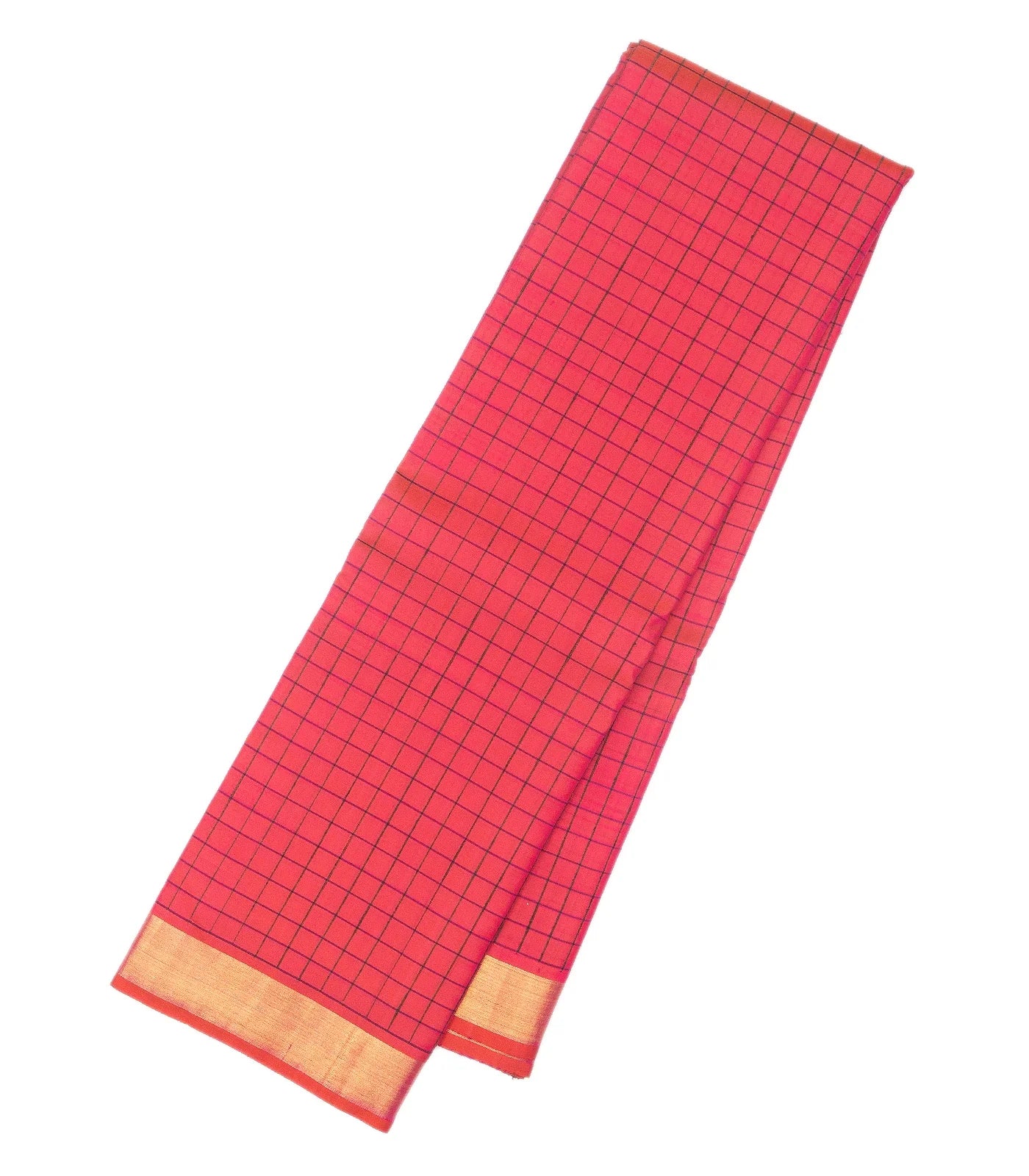 RmKV Dark Peach Handloom Kanchipuram Silk Saree With Checks