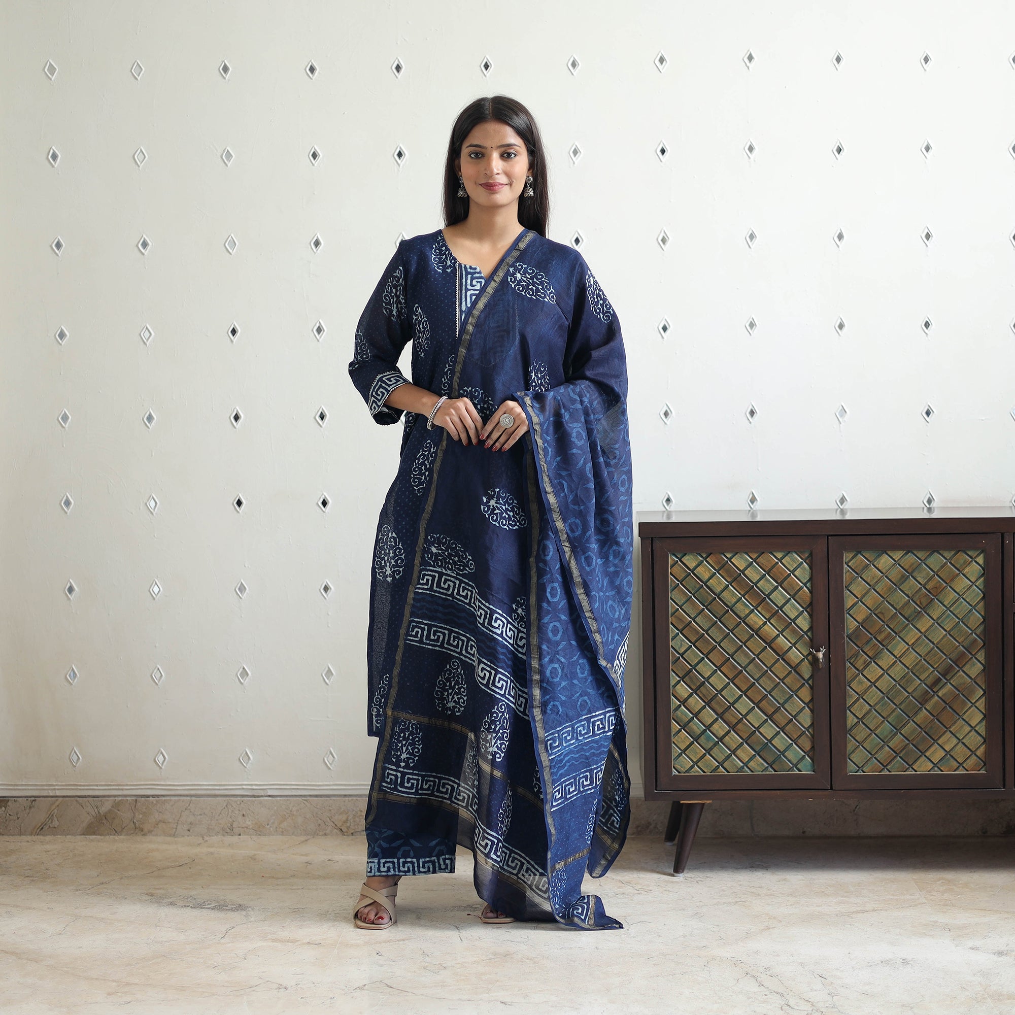 ITOKRI CASUALS Blue - Chanderi Silk Indigo Bagru Block Print Kurta Set 03 - view 2