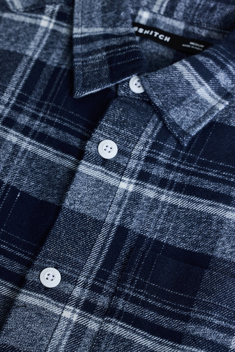 SNITCH Navy Plaid Box Fit Flannel Shirt - view 2