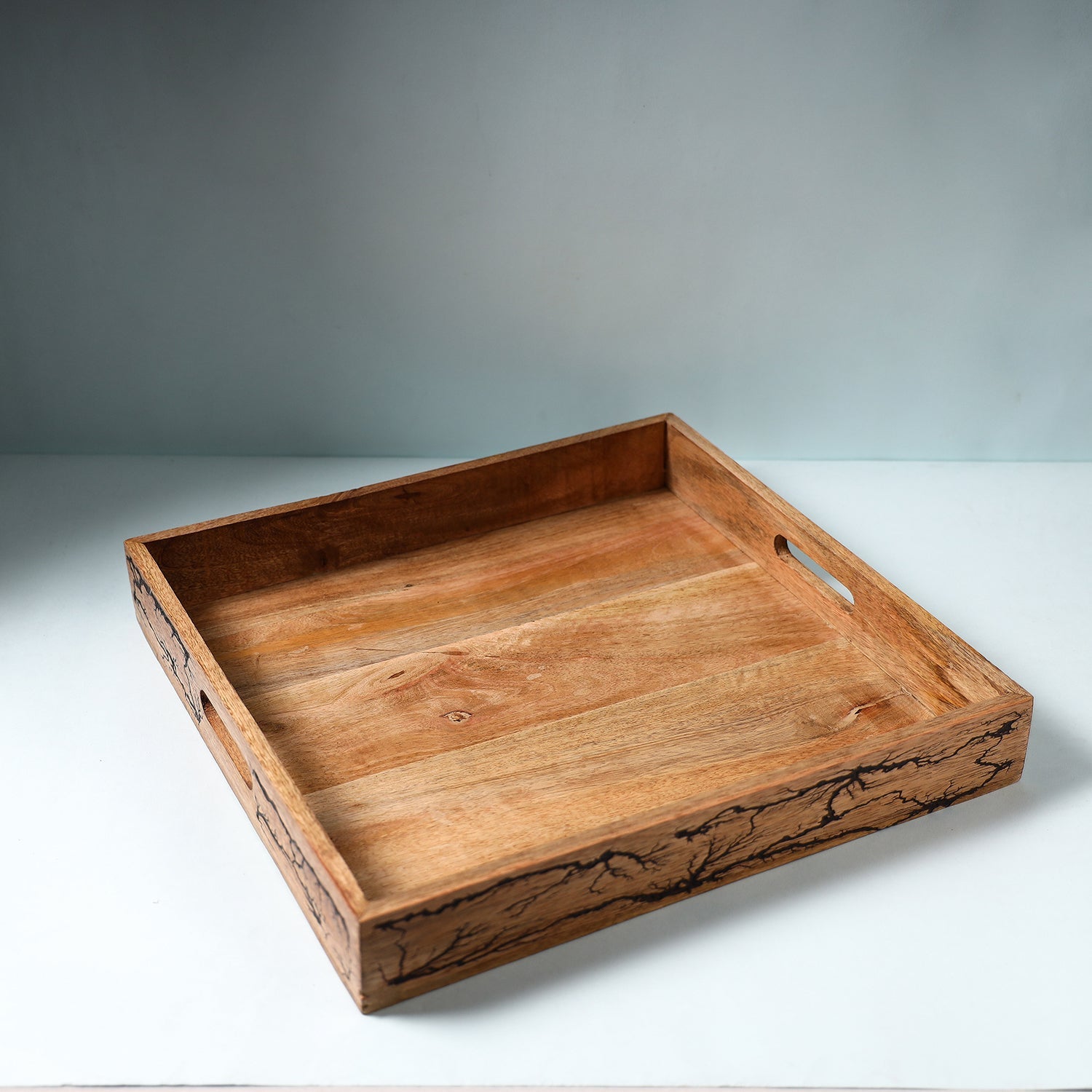 HAVELI CHRONICLES Brown - Handcrafted Mango Wooden Serving Tray (15 x 15 in)