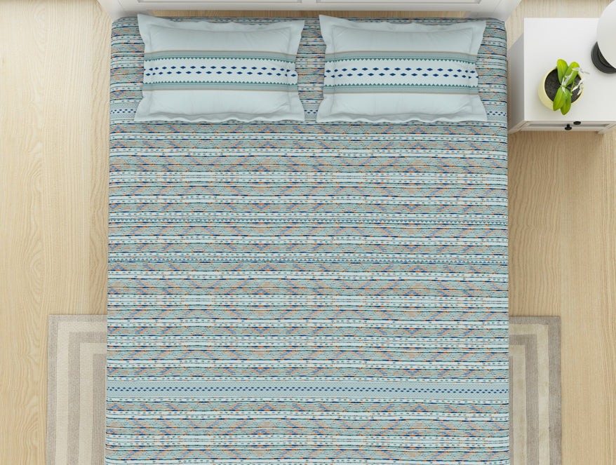 Spaces India Geometric Iced Aqua - Light Blue 100% Cotton King Fitted Sheet - Gypsy By Spaces - view 3