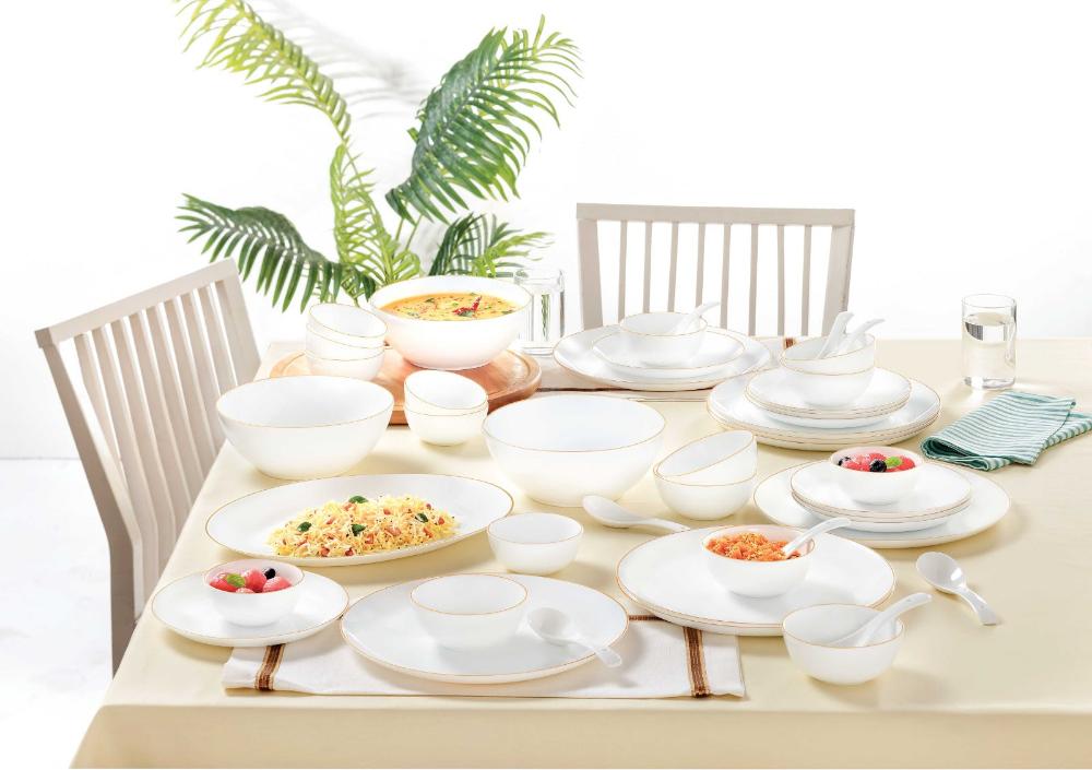Larah by Borosil Gold Line Kohinoor Series Opalware Dinner Set | Set of 45 Pcs - view 2