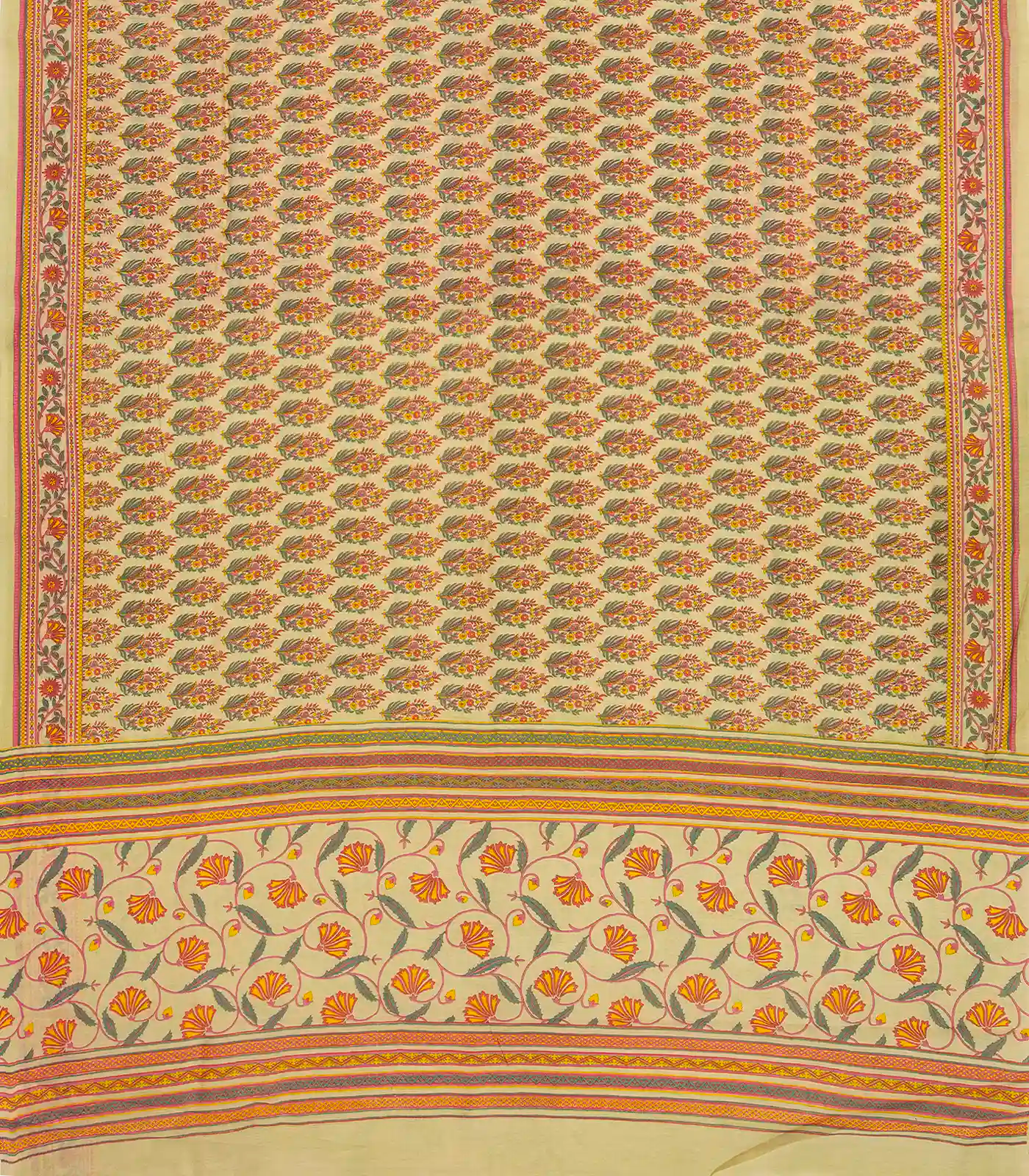 RmKV Cream Handloom Chanderi Cotton Saree With Printed Pink Floral Motif - view 2