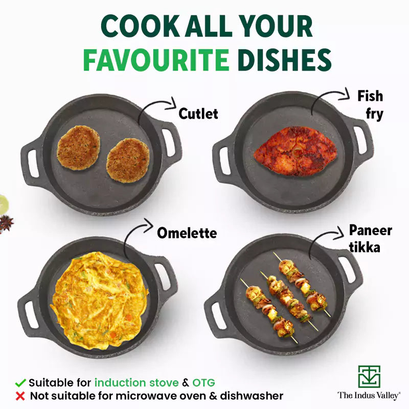The Indus Valley CASTrong Cast Iron Fish Fry Pan, Pre-seasoned, Nonstick, 100% Pure, Toxin-free, Induction, 22.4/25cm, 1.5kg/2kg - view 11