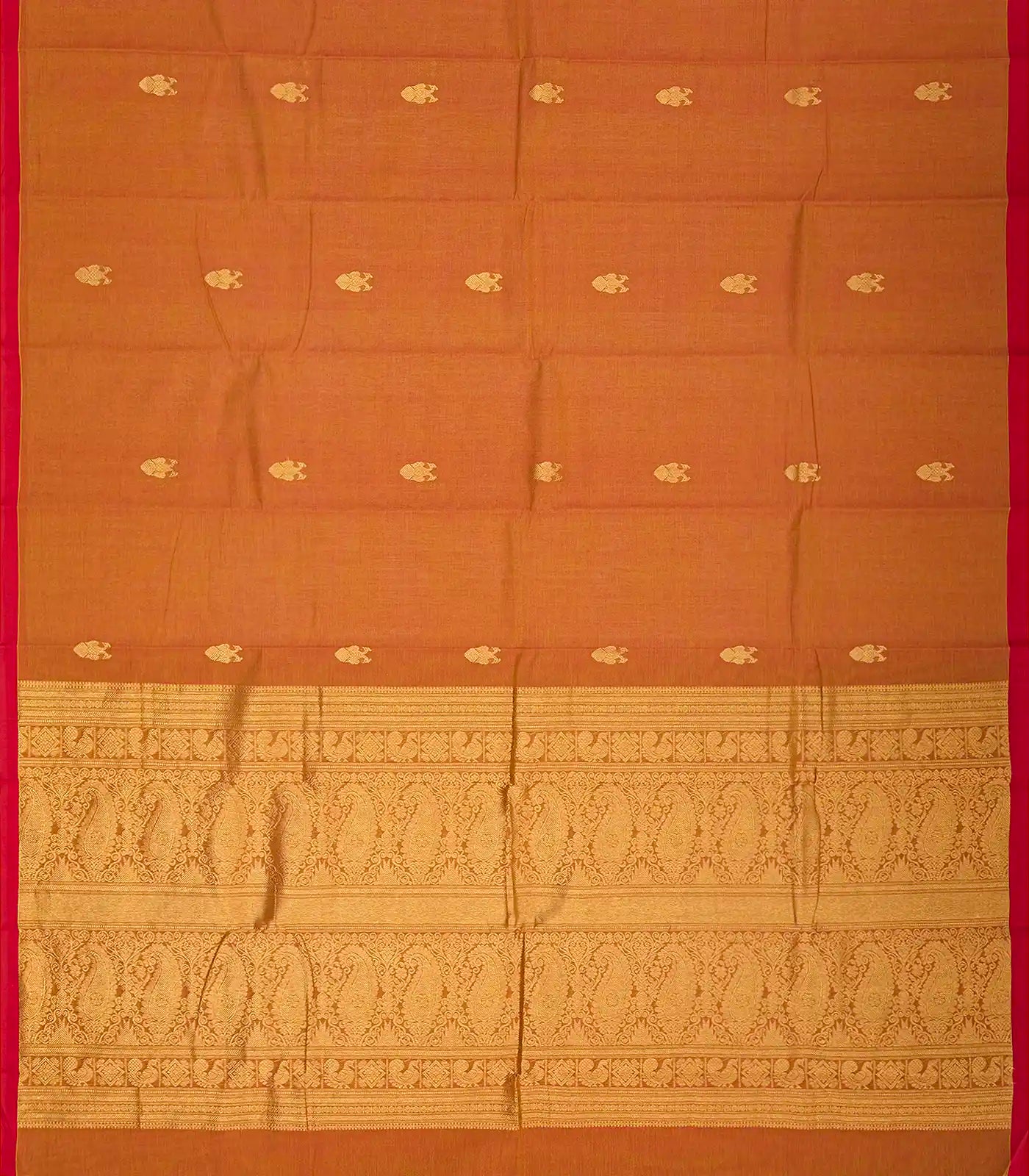RmKV Mustard Handloom Kanchi Cotton Saree With Gandaberunda Buttas - view 2