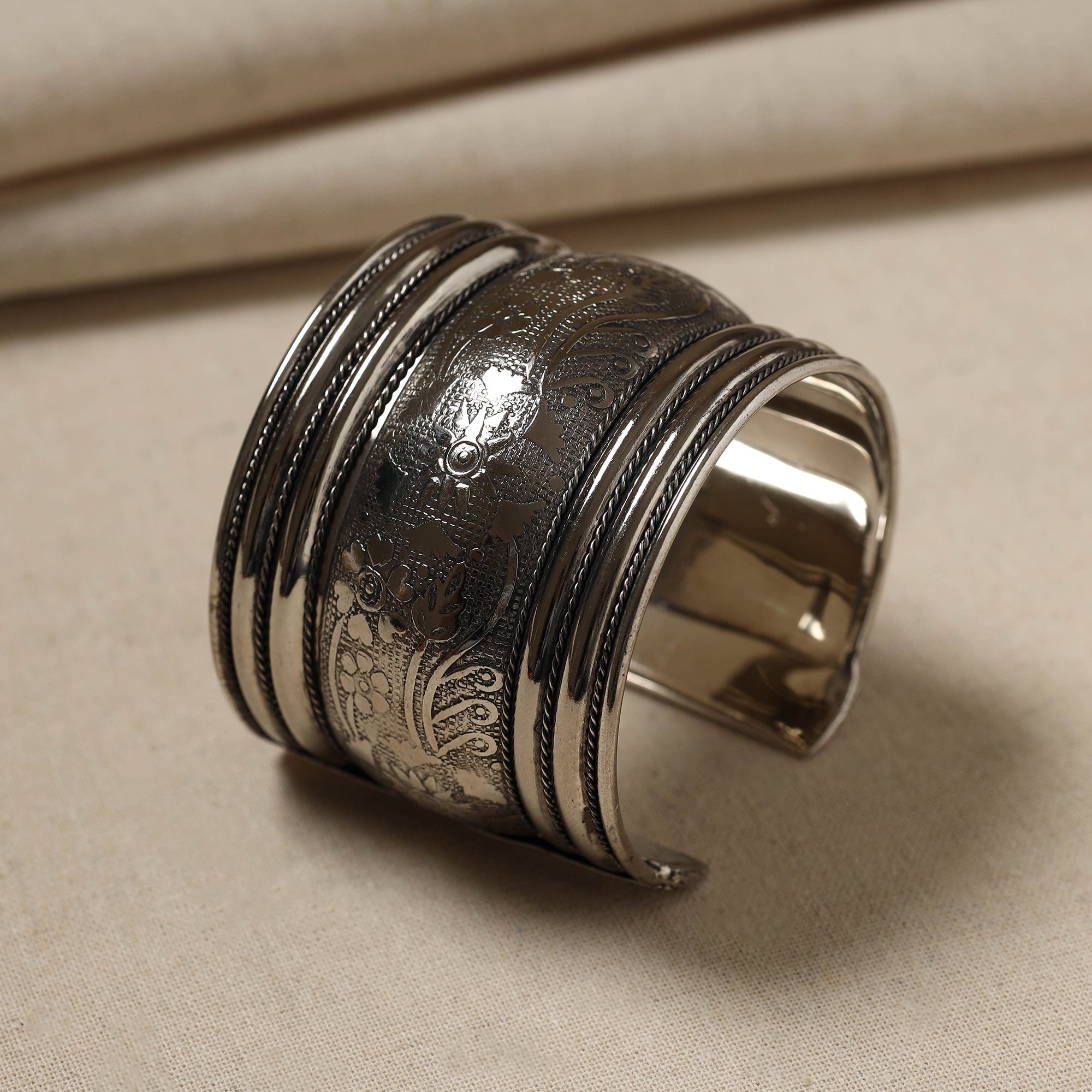 WHITE RIVER STORIES Antique Finish Oxidised German Silver Cuff Bracelet (Adjustable) - view 2