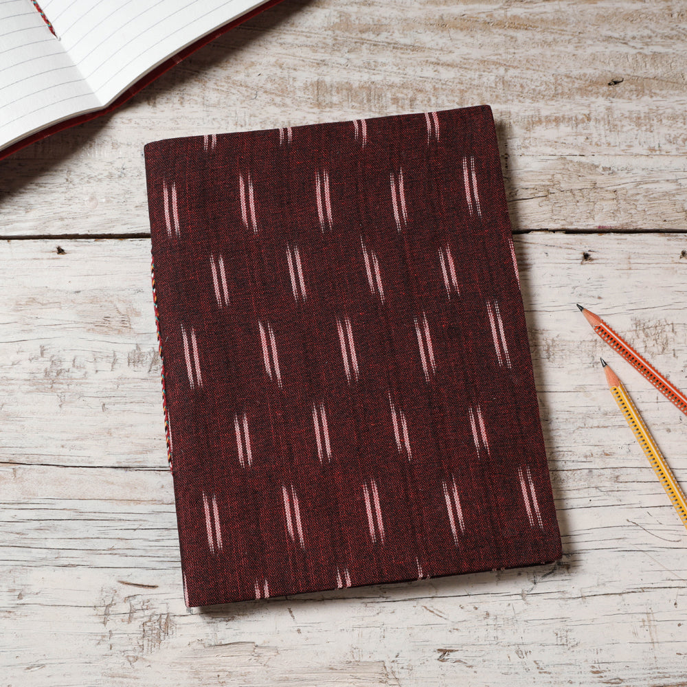 CHUTNEY CRAFT STUDIO Brown - Ikat Fabric Cover Handmade Paper Notebook (9 x 7 in)