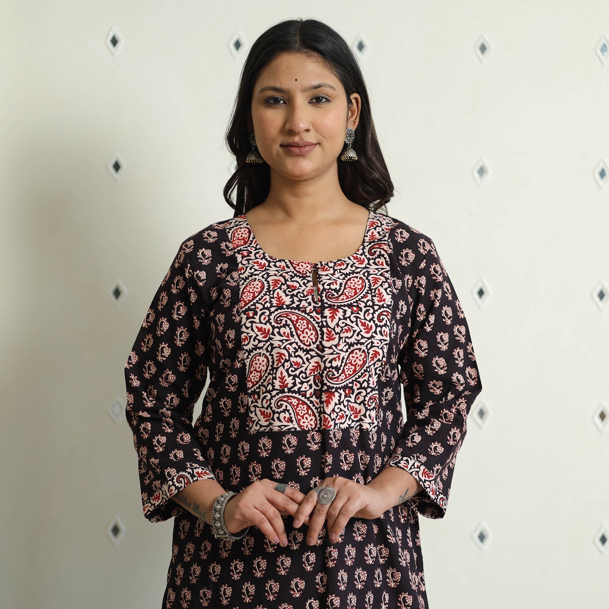 ITOKRI CASUALS Black - Block Print Cotton Straight Bagh Kurta