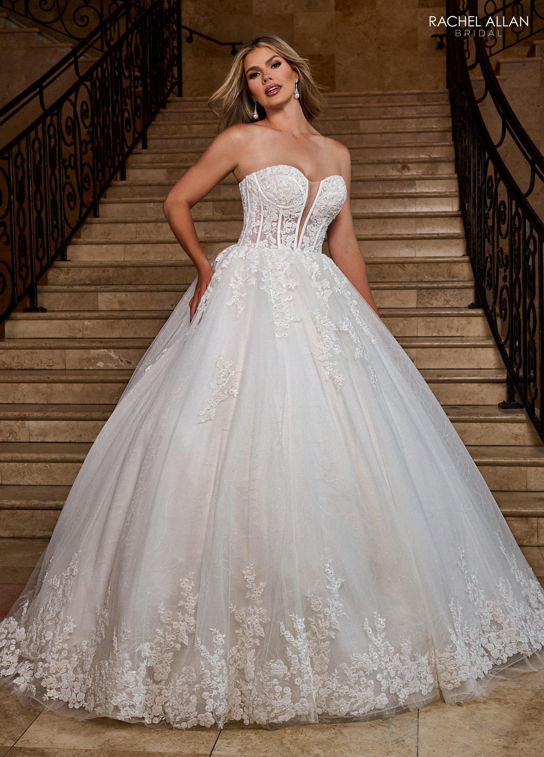 Mary's Bridal Ball Gowns Collection Applique Strapless Bridal Gown by Rachel Allan RB6166