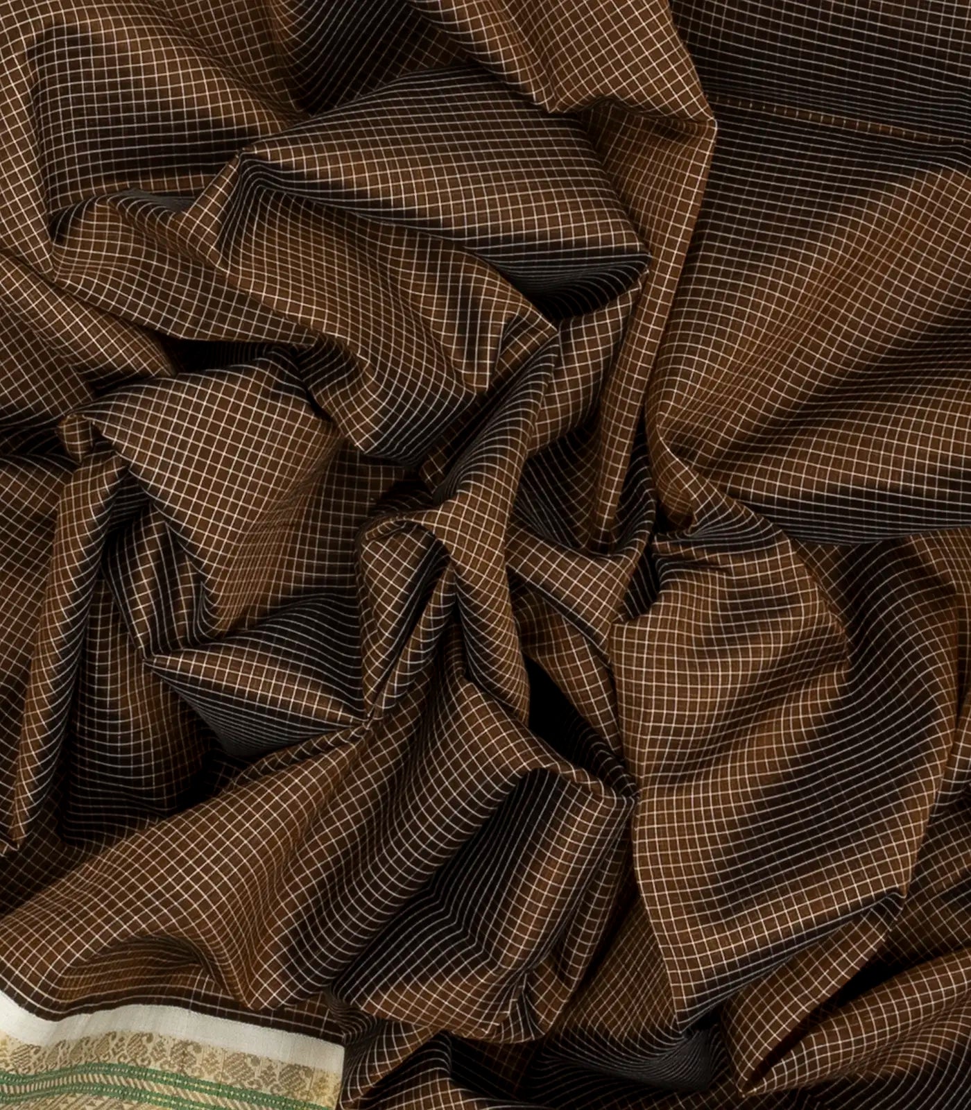 RmKV Dark Olive Handloom Silk Cotton Saree With Checks - view 3