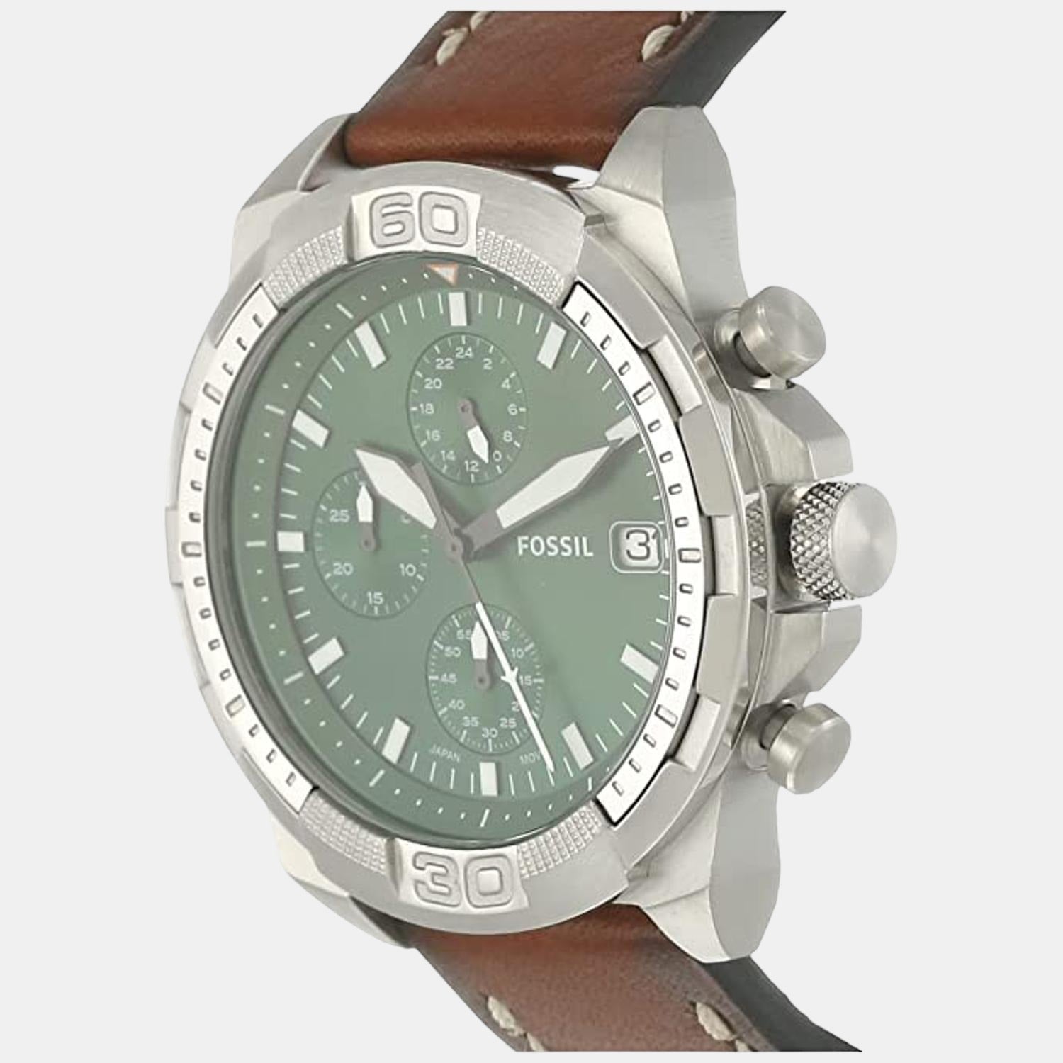 Fossil Bronson Men Quartz Green Dial Chronograph Leather Watch FS5898 - view 2
