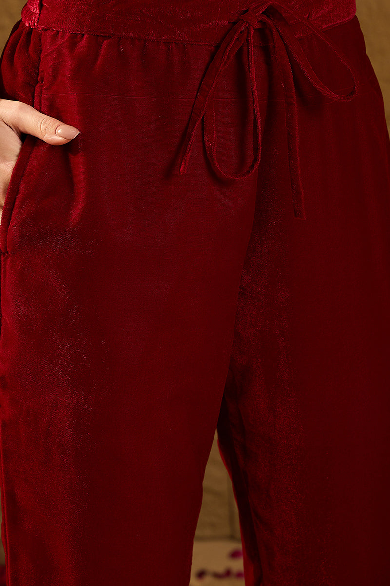 Ahika Maroon Velvet Ethnic Motifs Printed Straight Trousers Suit Set PKSKD2881 - view 5