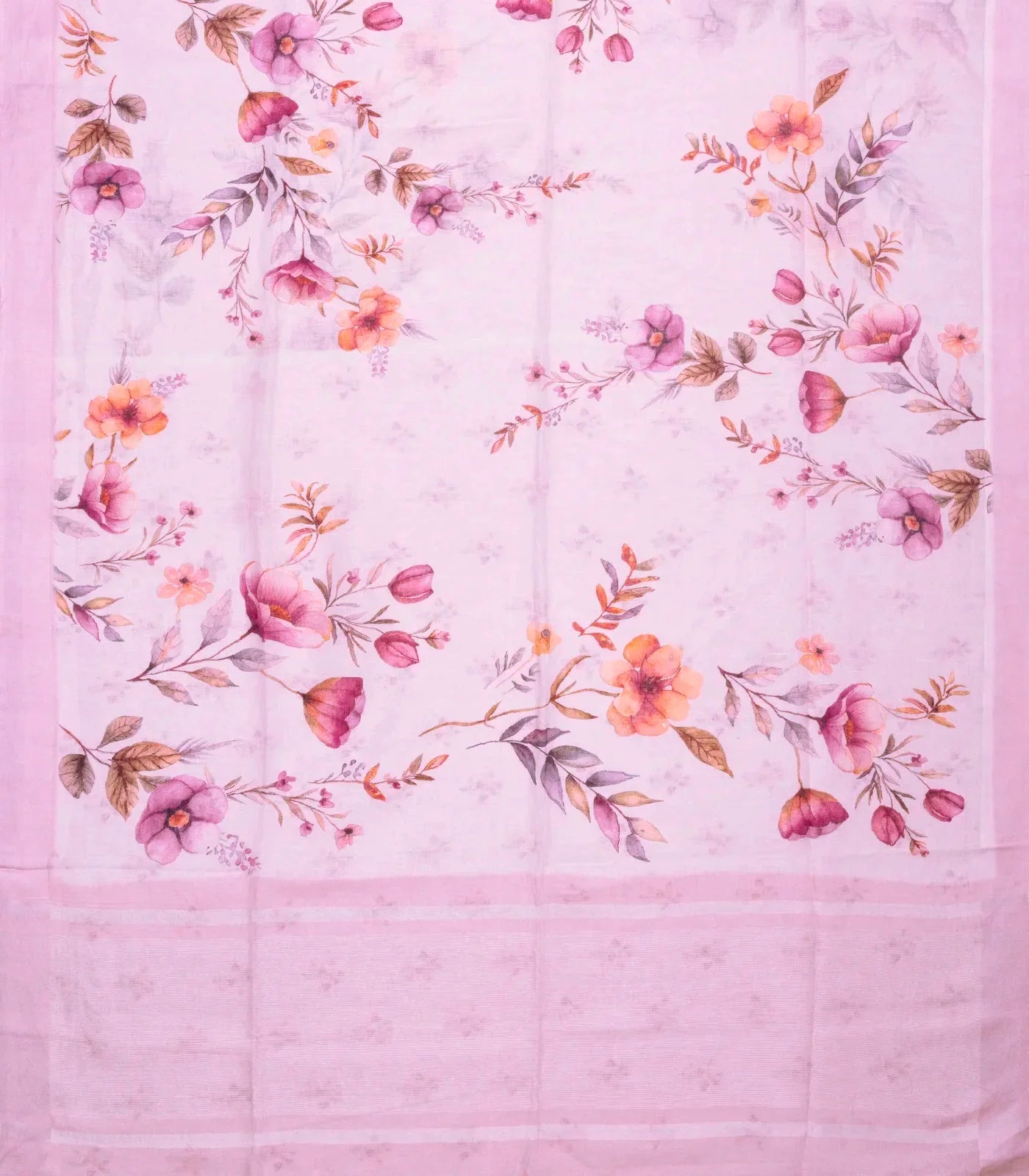 RmKV Bubblegum Pink Handloom Linen Saree With Printed Flower Motifs - view 2