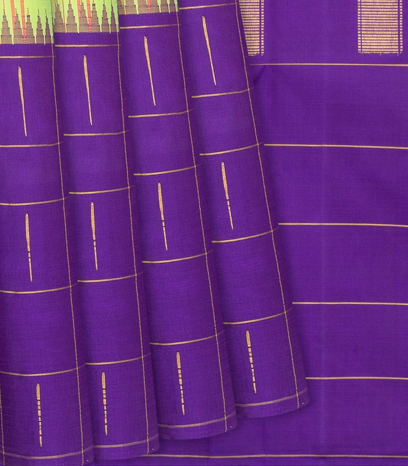 RmKV Pista Green Handloom Kanchipuram Korvai Silk Saree With Checks-Pista Green
