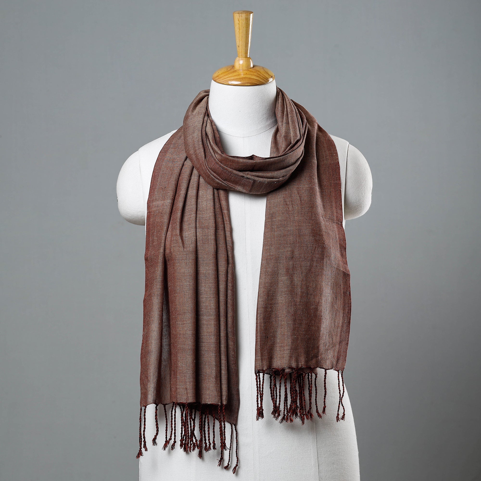 DASTKAR ANDHRA MARKETING ASSOCIATION (DAMA) Brown - Mangalagiri Handloom Cotton Stole with Tassels