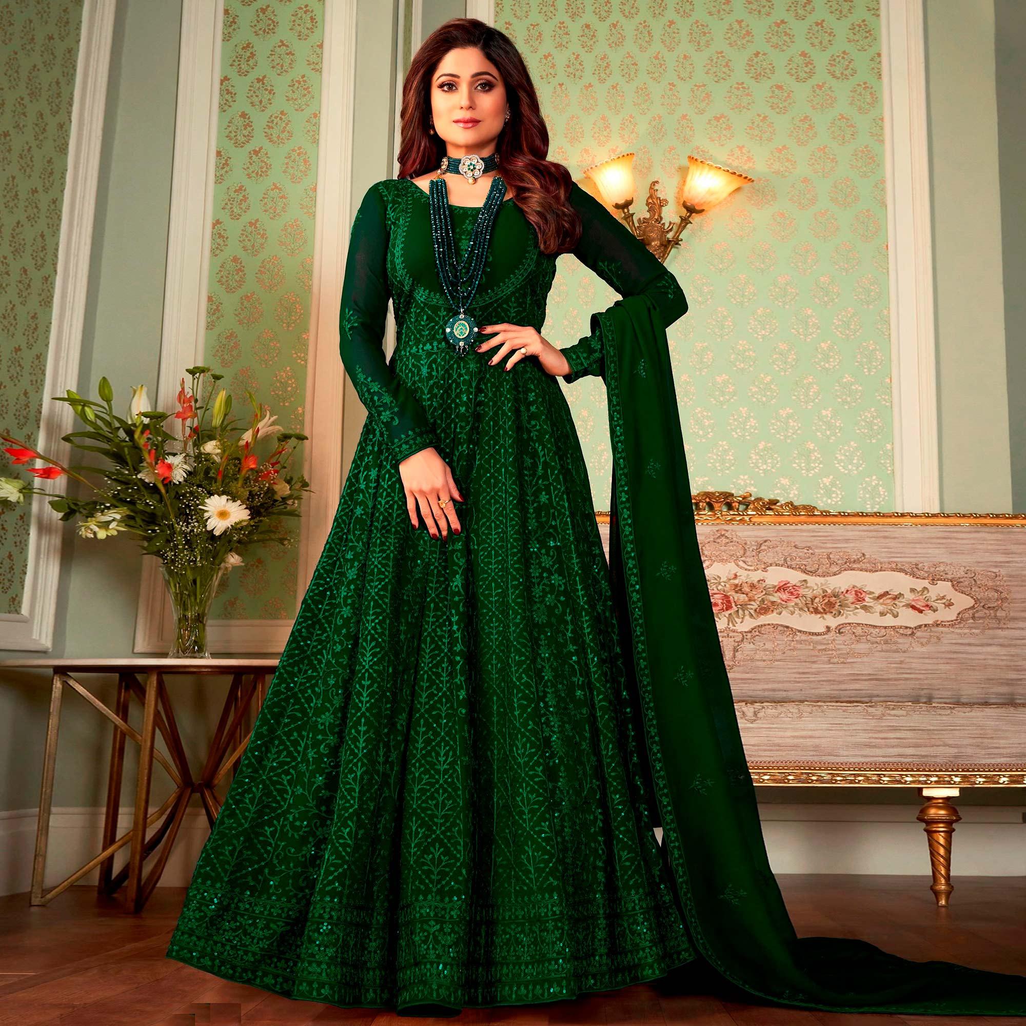 Green gowns – BlackTree green-partywear-embroidered-georgette-gown-117943