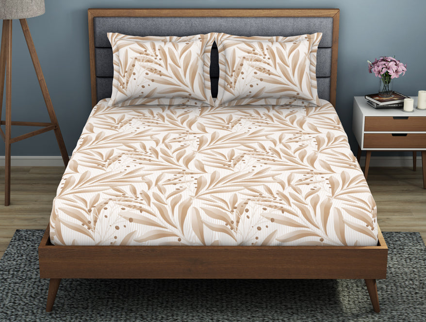 Spaces India Floral Ginger Root - Light Brown Polycotton King Size Bedsheet - Wonder Full By Welspun