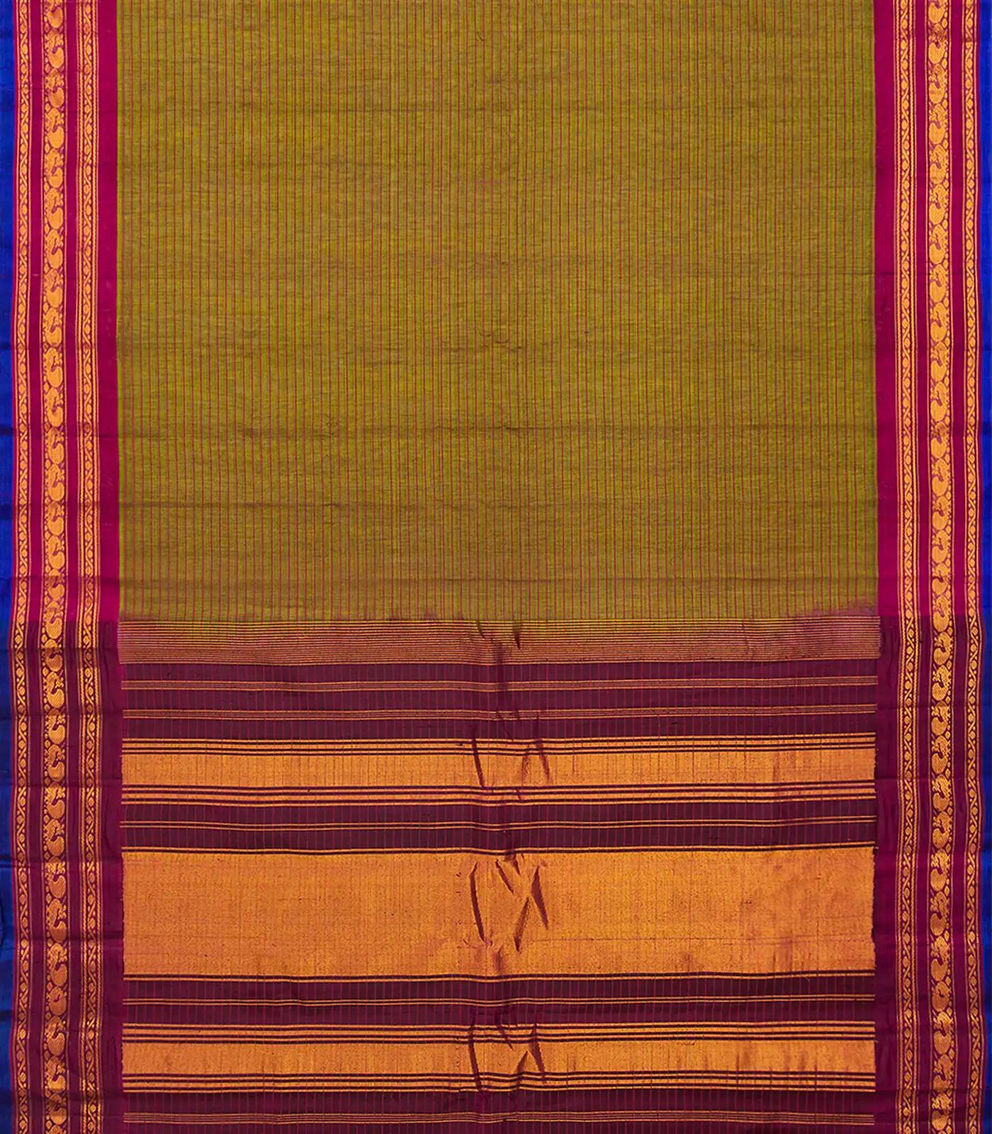 RmKV Sage Green Handloom Gadwal Cotton Saree With Stripes -Sage Green - view 2