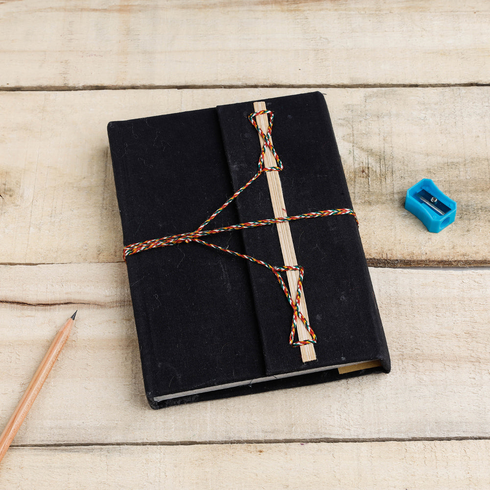 TARAGRAM Black - Fabric Cover Handmade Paper Notebook with Thread Lock