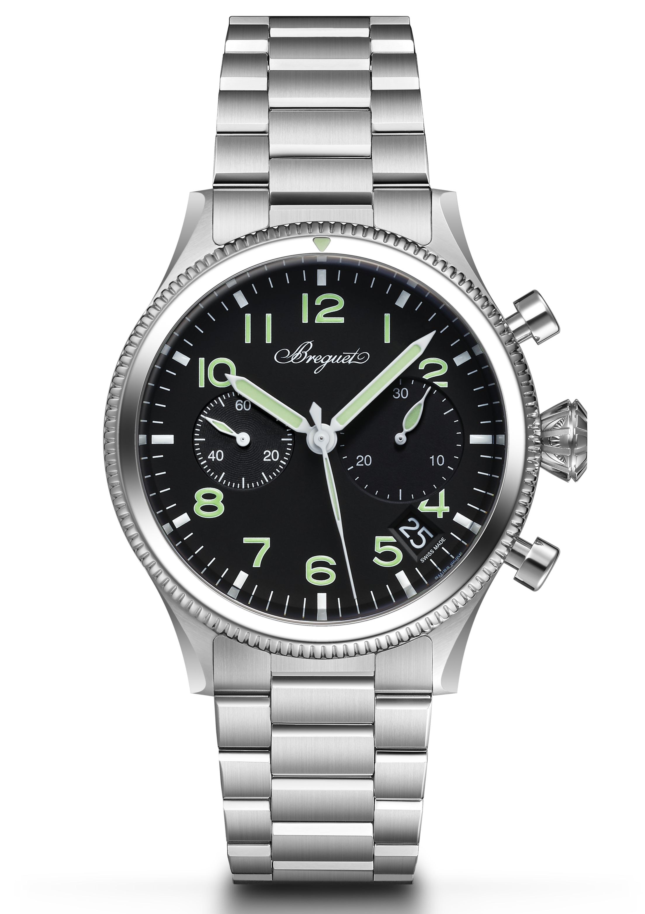 Breguet Swiss watch Brand Type XX Black Dial Silver Watch for Men